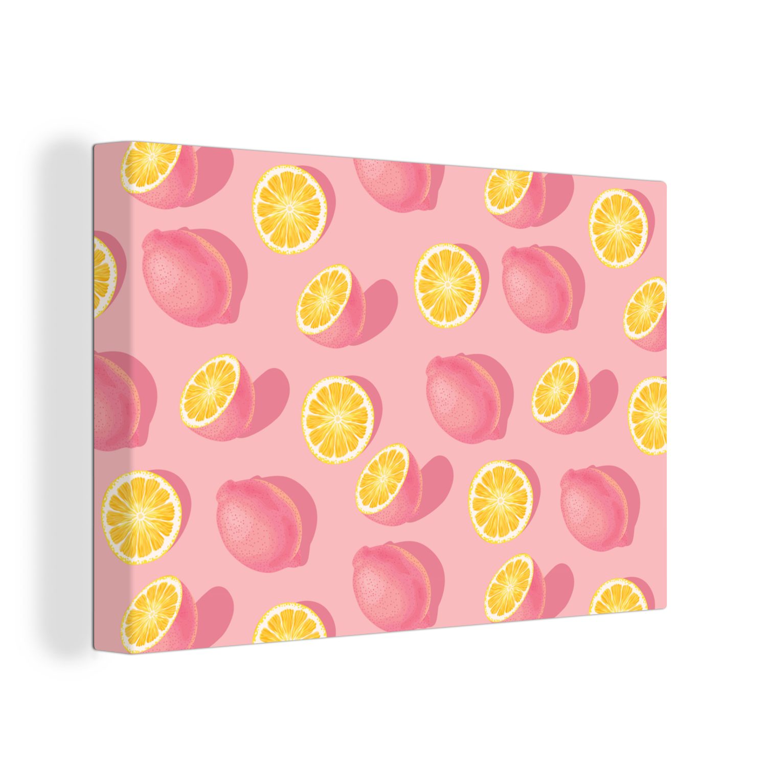 OneMillionCanvasses® Leinwandbild Sommer - Zitrone - Rosa - Gelb, (1 St), Wandbild Leinwandbilder, Aufhängefertig, Wanddeko, 30x20 cm
