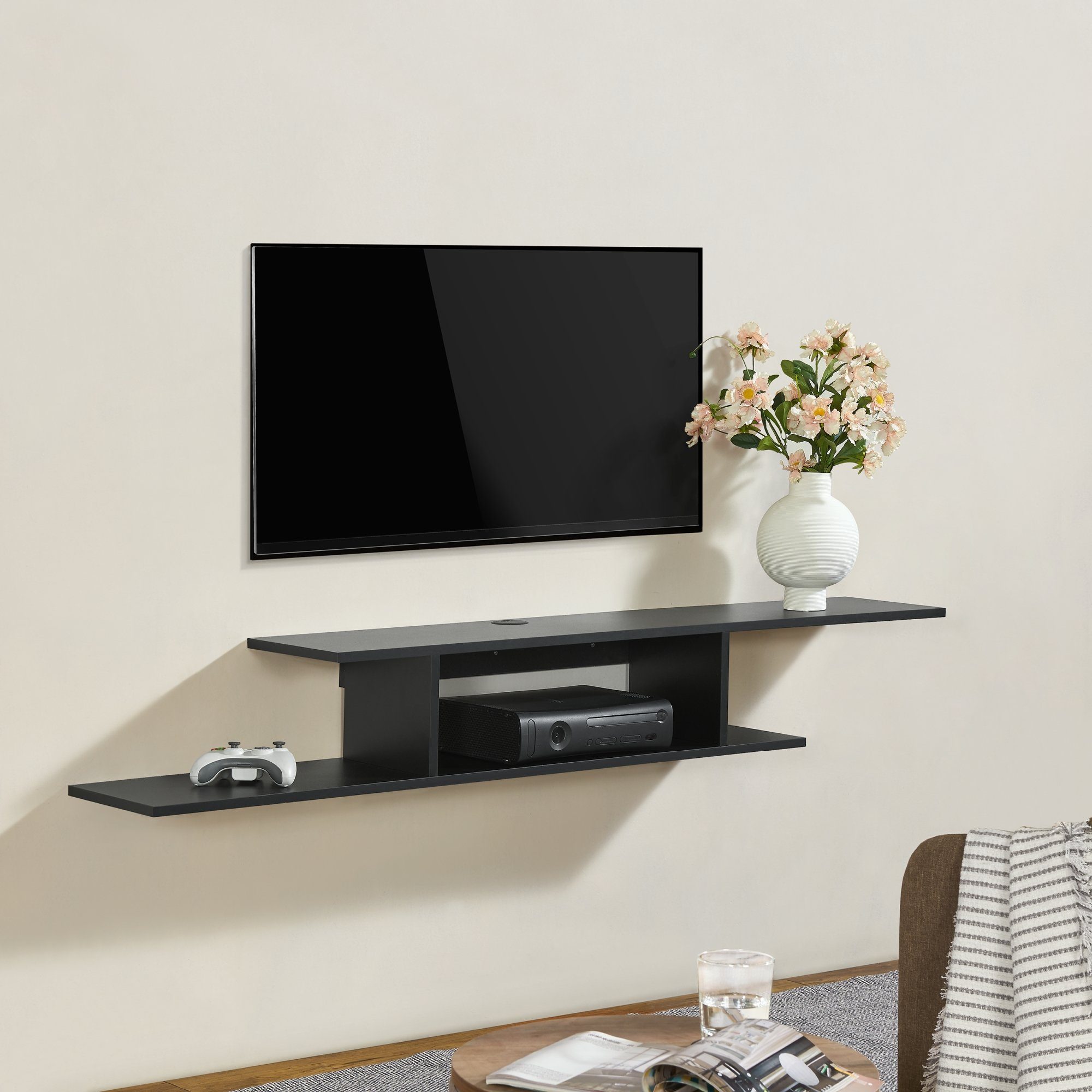 en.casa TV-Regal, »Støvring« mit 4 Ablageflächen 150x25x21 cm Schwarz
