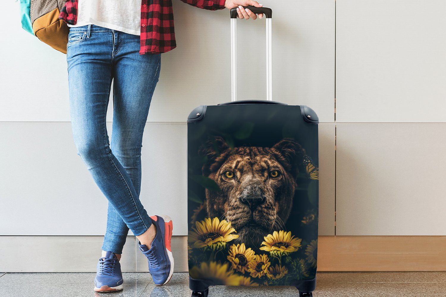 Ferien, Reisekoffer - Blumen Reisetasche Handgepäckkoffer Löwe Rollen, - - Trolley, MuchoWow für rollen, mit 4 Botanisch, Handgepäck Tiere