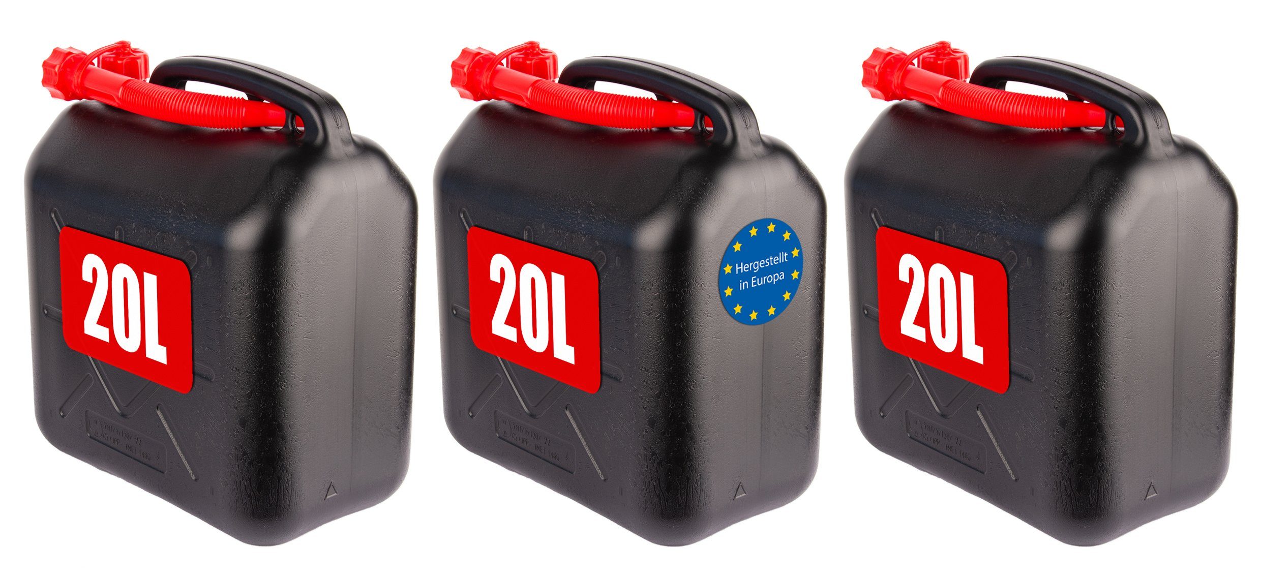 BigDean Benzinkanister 20L mit flexiblem Ausgießer - Kanister für Benzin, Diesel & AdBlue (Set, 3 St., Kanister + Ausgiesrohr), UN-Zulassung, Höchste Sicherheitsanforderung, Sicherheitsverschluss