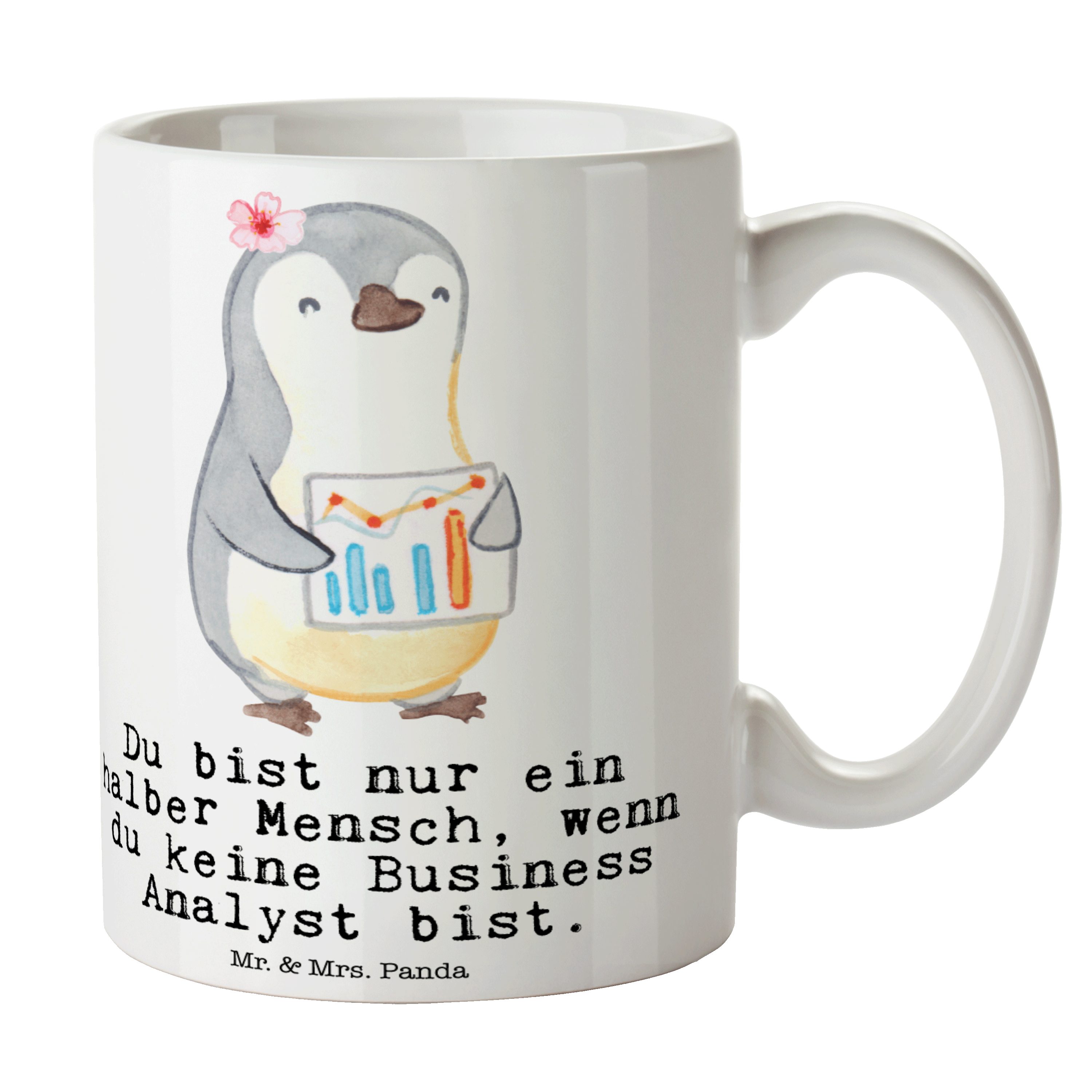 Kollegin, Herz & Panda mit - Tasse Keramik Business Analyst - Geschenk, Weiß Keramiktasse, Mr. Mrs.