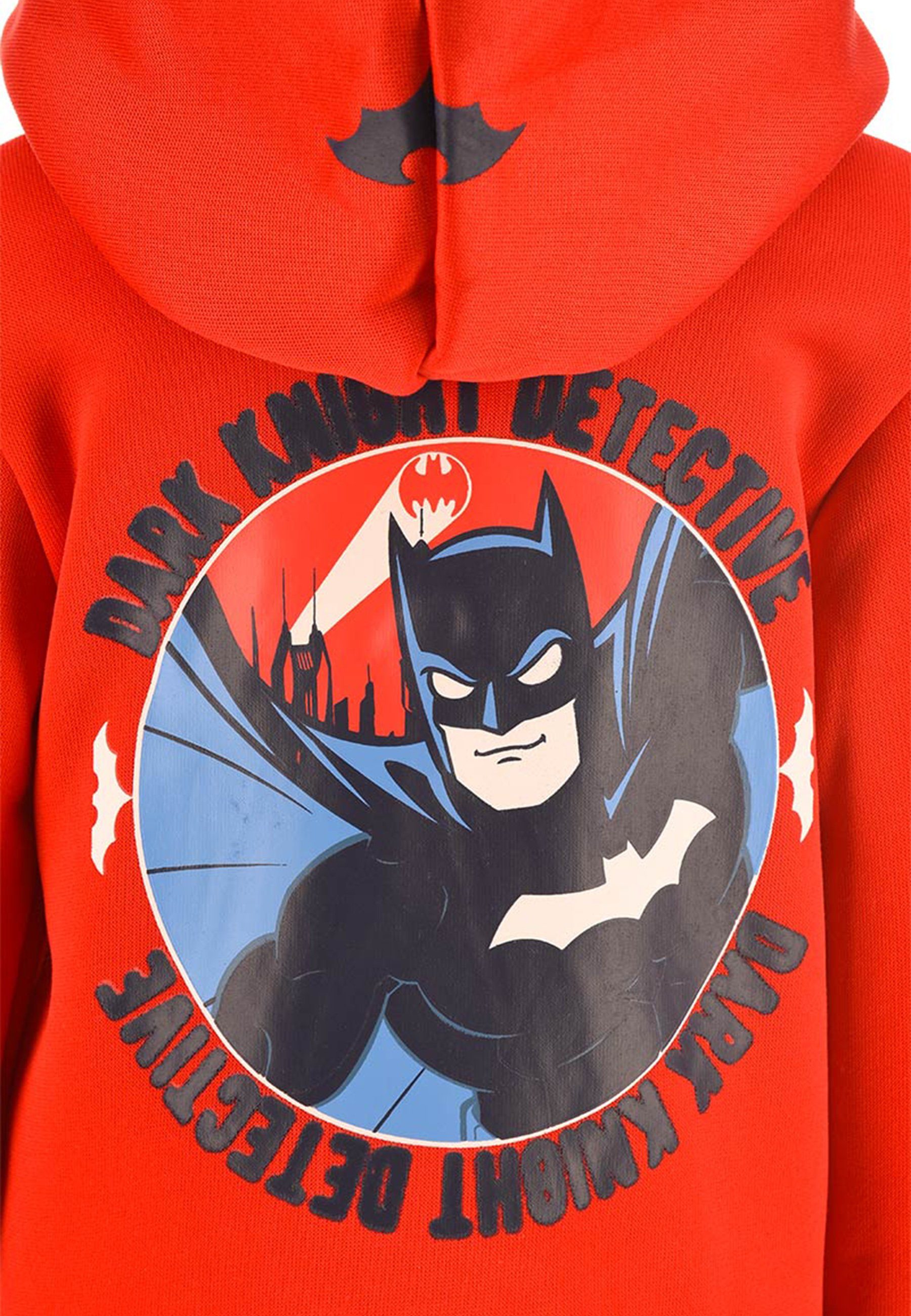 Kapuzensweatjacke Kapuze Batman Rot Dirk Sweatjacke Pullover-Jacke Knight Hoodie Reißverschluss Kapuzenjacke