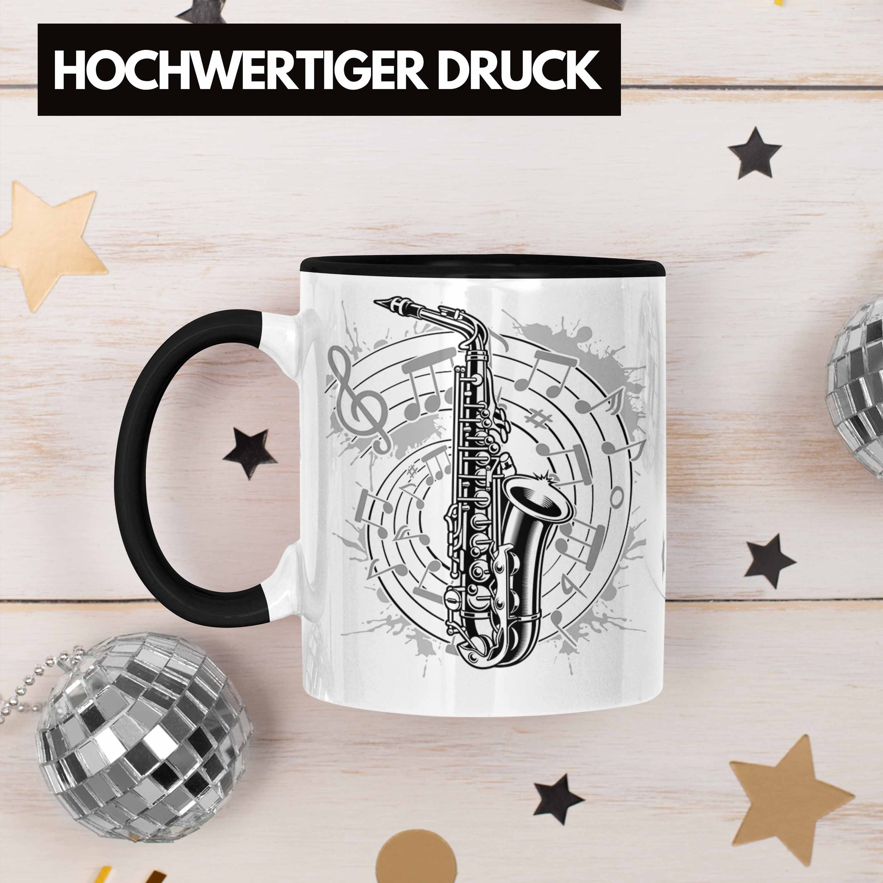 Saxophon-Spieler Jazz Tasse Musik Tasse Schwarz Musikinstrument Saxophon Trendation Noten