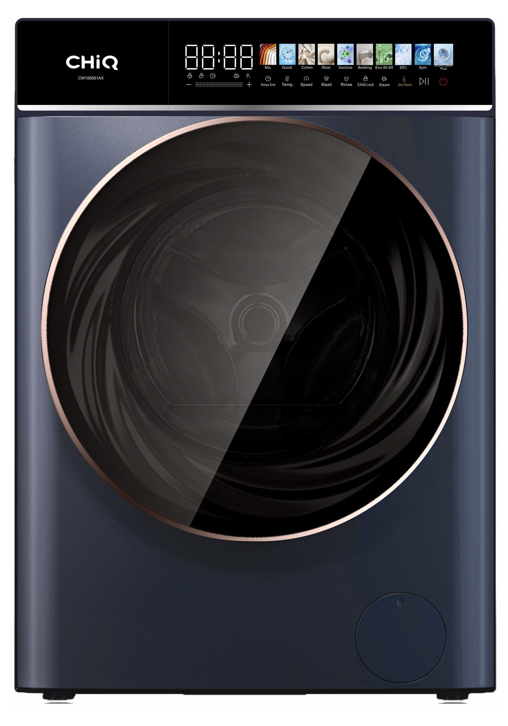 CHiQ Waschmaschine Frontlader CW106581AX, 10 kg, 1400 U/min, LED-Touchscreen, EEK A-10%, 12 Waschzyklen Speed Wash