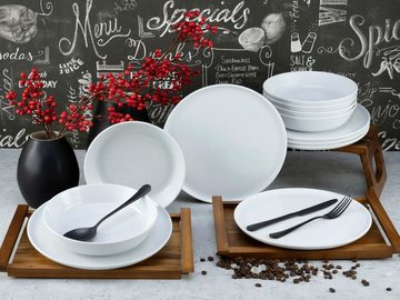 CreaTable Tafelservice Geschirr-Set Chef Collection (12-tlg), 6 Personen, Porzellan, Teller Set, weiß, nordisches Design, 12 Teile, für 6 Personen