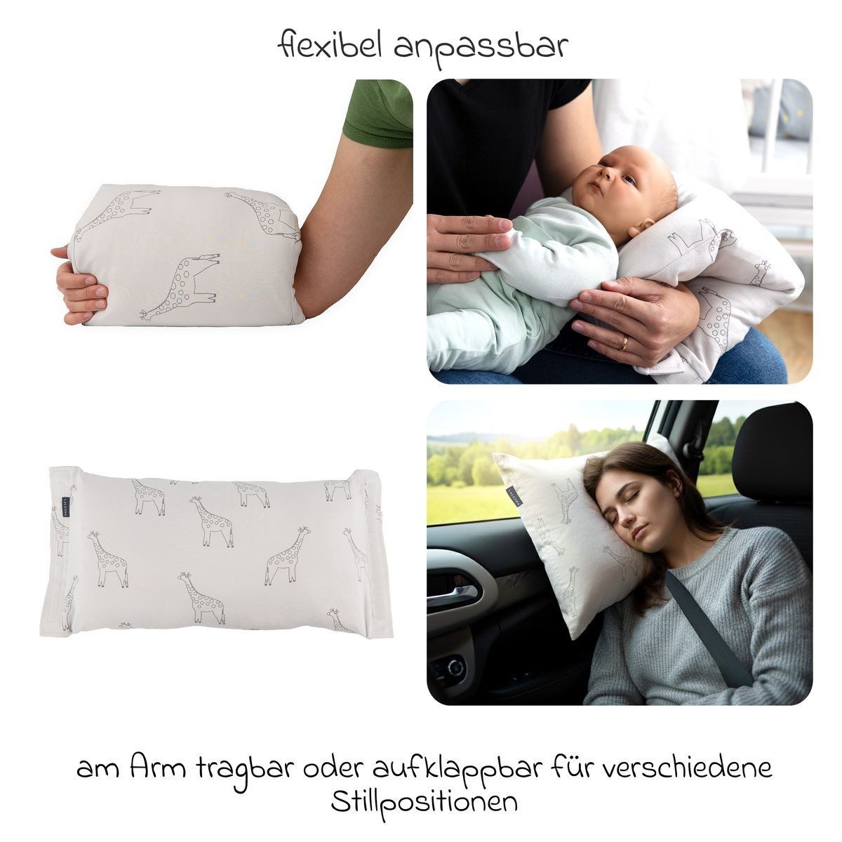 LaLoona Stillkissen Giraffen - Taupe, Stillhilfe & Reisestillkissen Kleines Mini Stillkissen für unterwegs – Bild 4 von 5