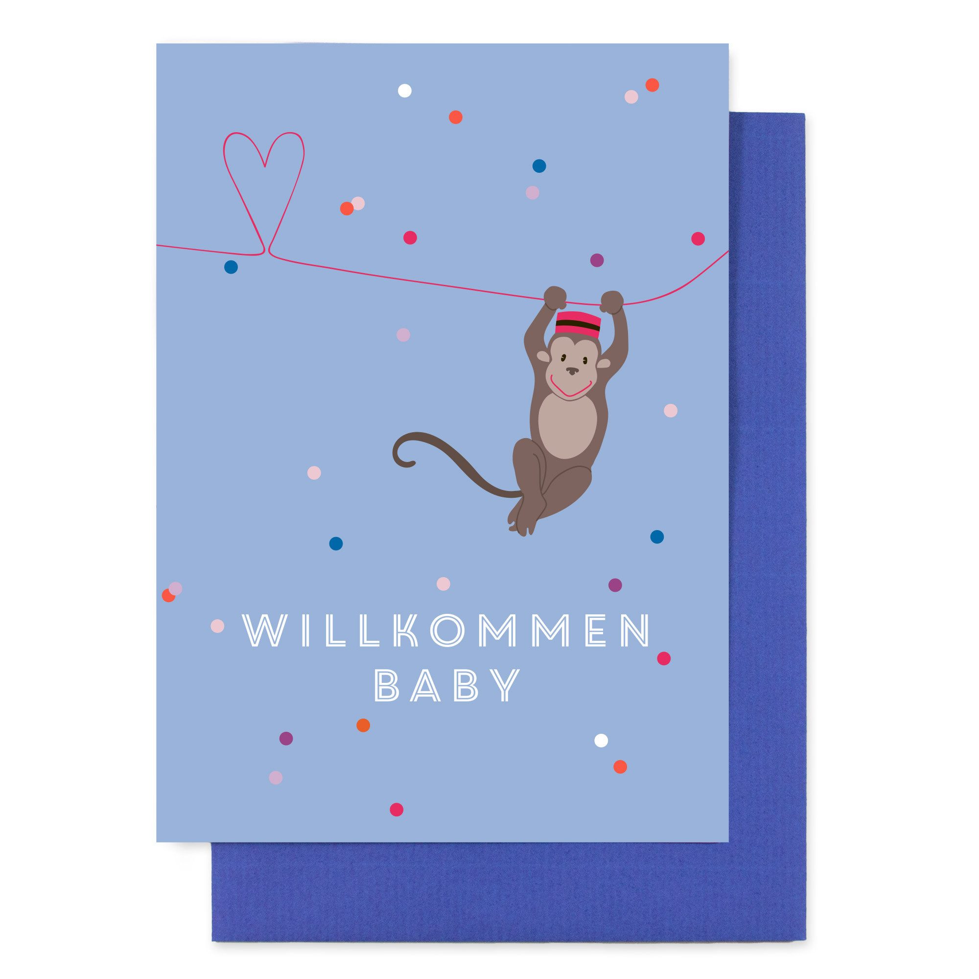Bow & Hummingbird Grußkarte Grußkarte Willkommen Baby (Affe), 100% Recyclingpapier