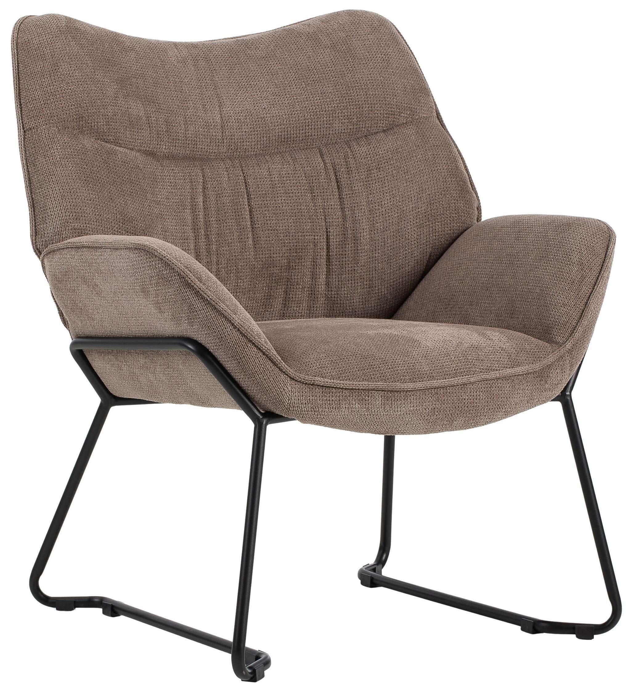 MR.DEKO Loungesessel Aliano – eleganter Relaxsessel, Wohnzimmer, 73x81x87 cm, braun (Bequemer Einzelsessel – zerlegt geliefert, 1-St), Mit gemütlicher Rückenlehne, Polsterstuhl mit Armlehnen