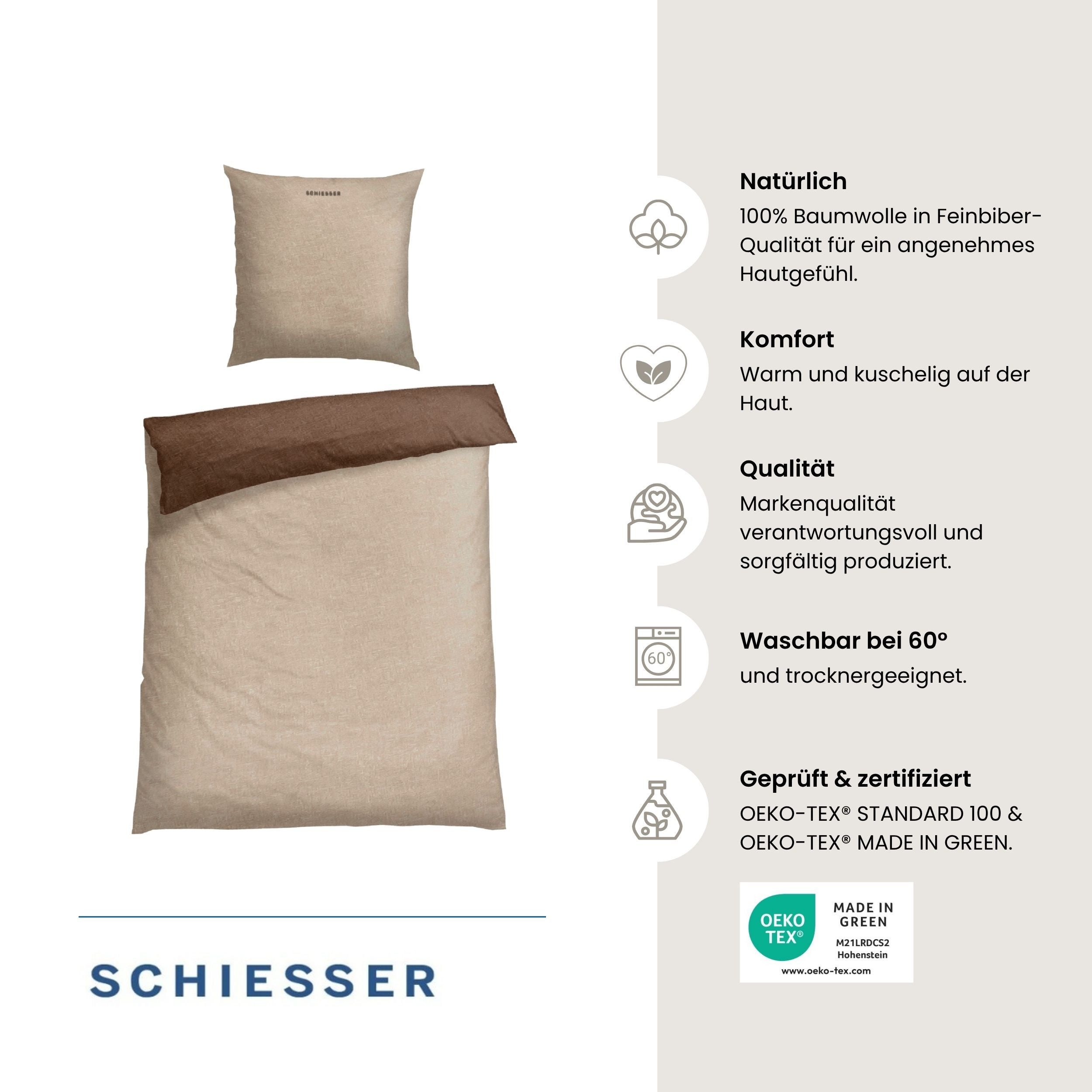 Schiesser Wendebettwäsche Doubleface aus weicher Baumwolle mit edlem Melangeeffekt, Feinbiber, 2 teilig, ab Größe 135x200 cm erhältlich, OEKO-TEX® MADE IN GREEN – Bild 2 von 5