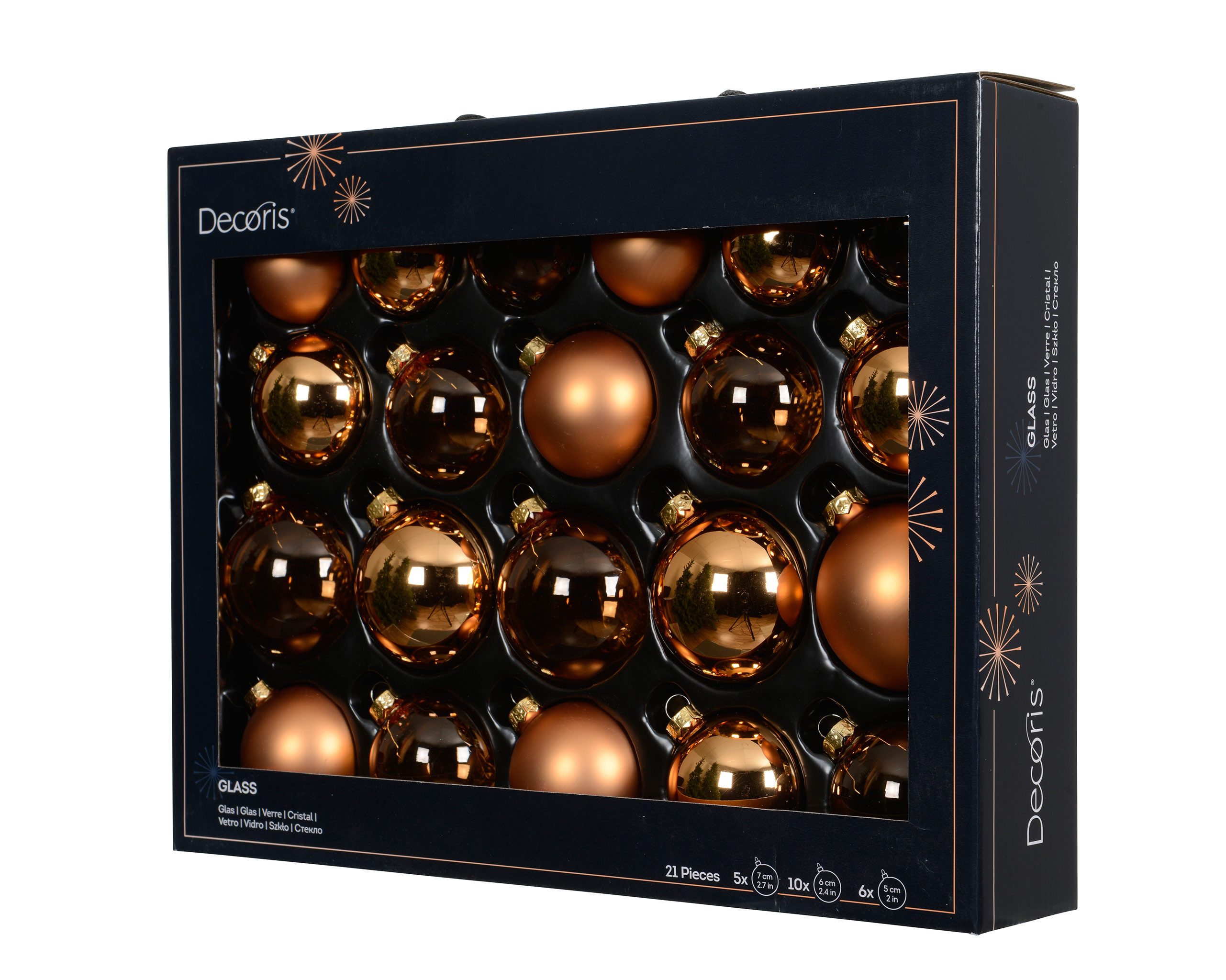 Kaemingk Weihnachtsbaumkugel, Weihnachtskugeln Glas 5-7cm 21er Set - Brandy