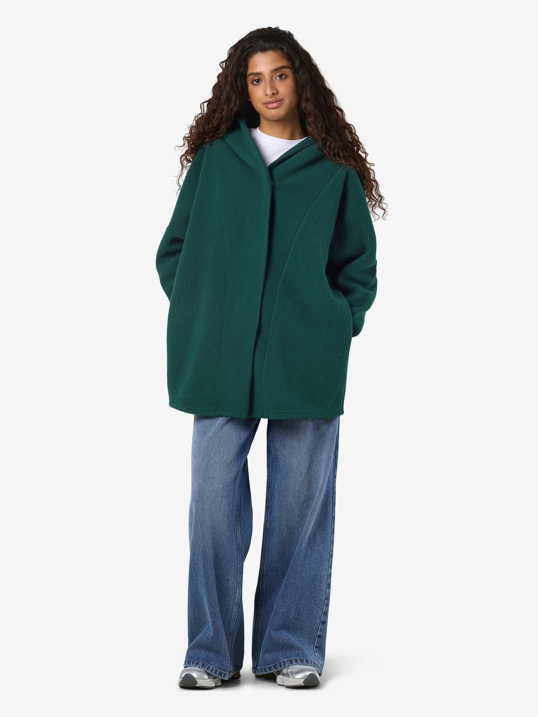 Noisy may Cardigan Teddyfleece Kapuze lockerer Schnitt offene Kanten (1-tlg) NMCOZY L/S LONG SHACKET W HOOD JRS NOOS