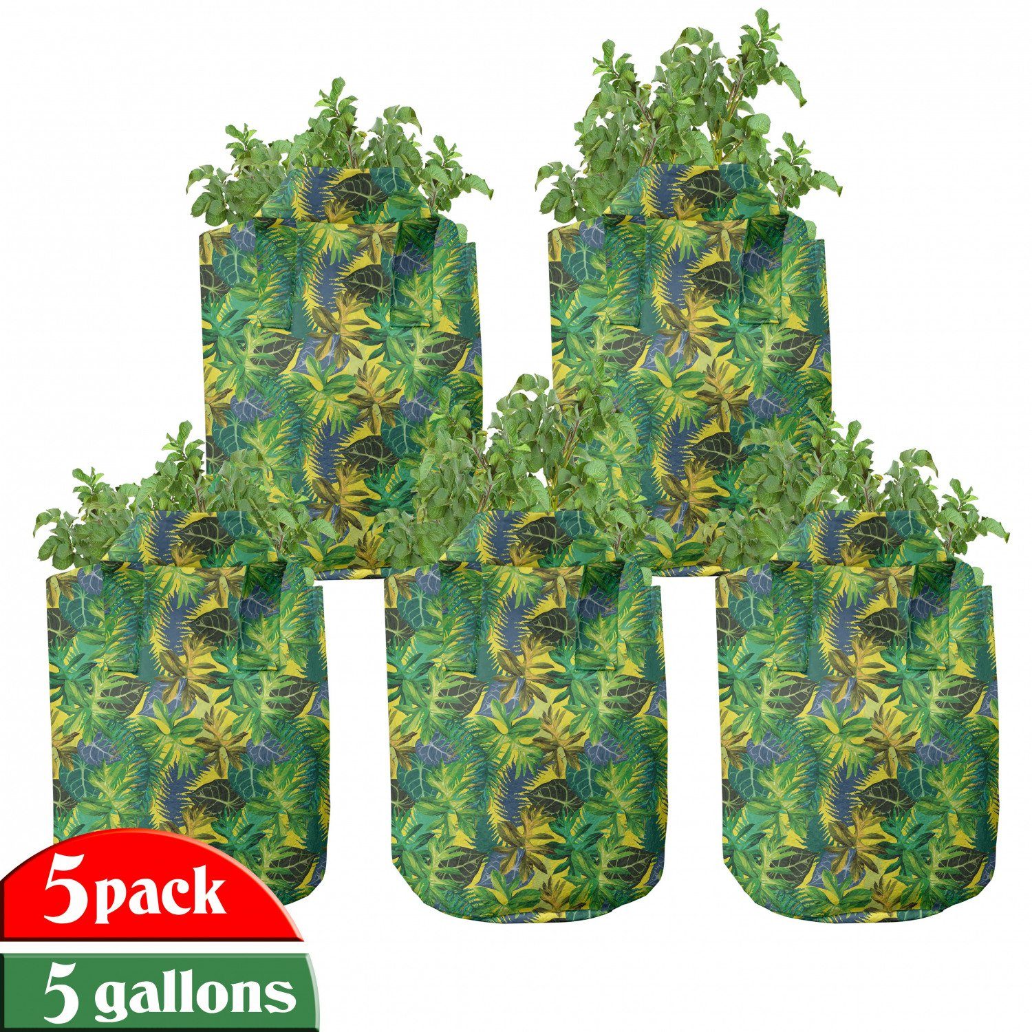 Abakuhaus Pflanzkübel hochleistungsfähig Stofftöpfe mit Griffen für Pflanzen, Pflanze Exotische Blätter Aquarell