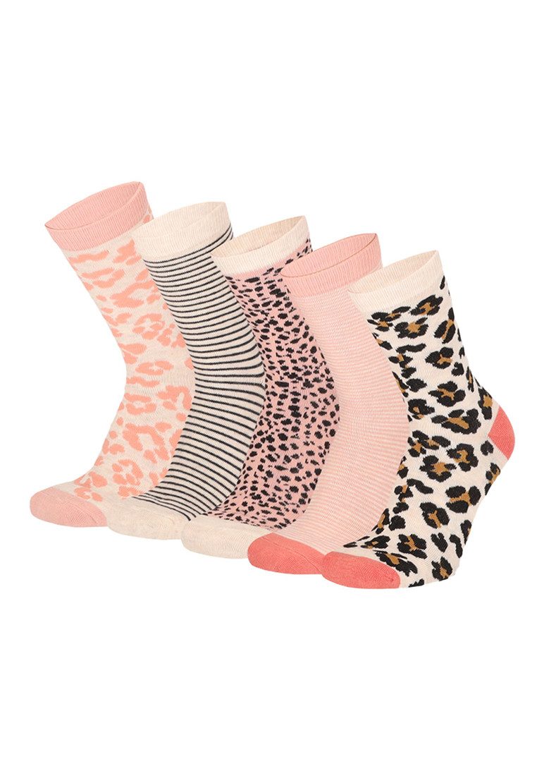 Yuhu Socken Mädchen 5er Pack Leopardenmuster gestreift Leo Print (5-Paar)