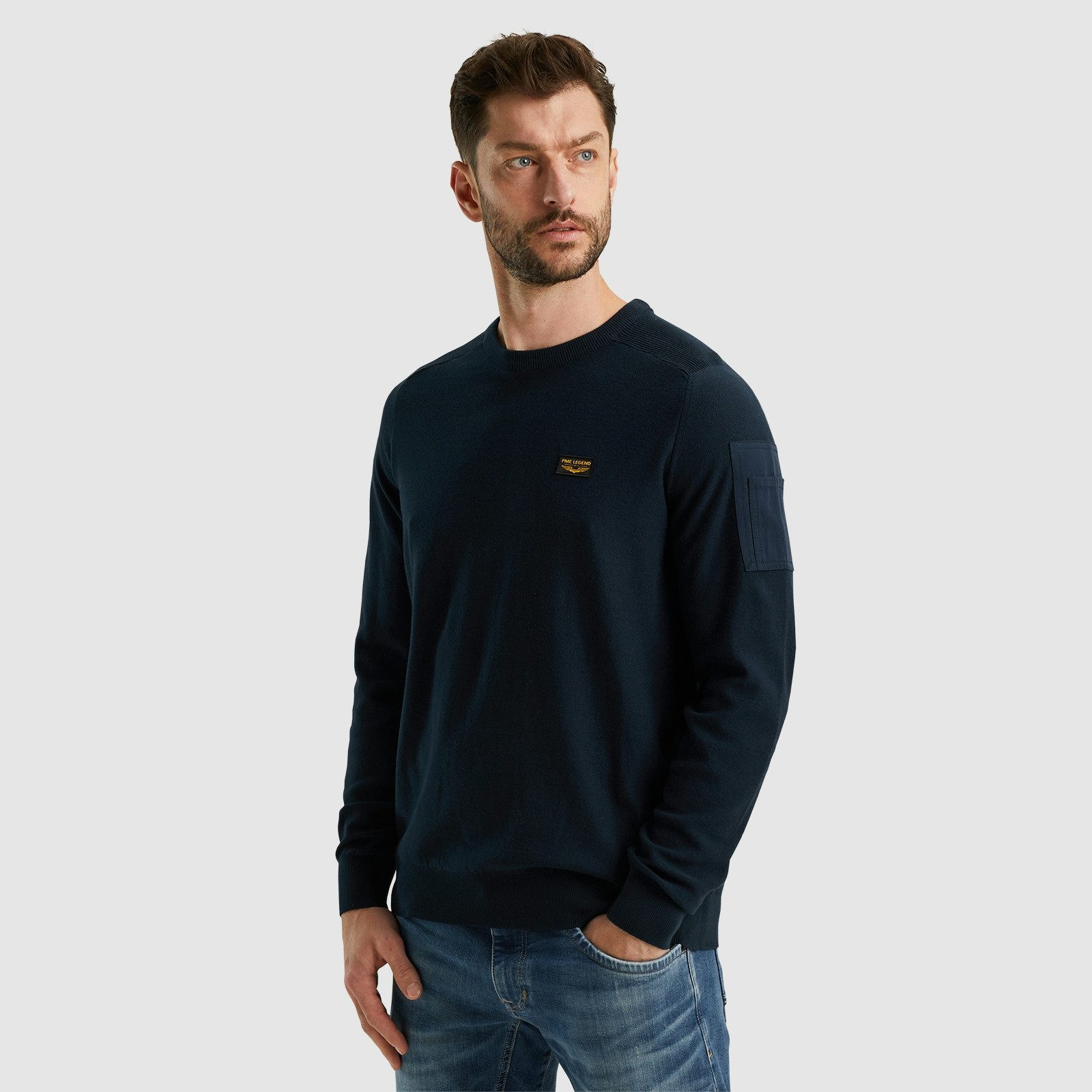 PME LEGEND Rundhalspullover mit Logo Stickerei