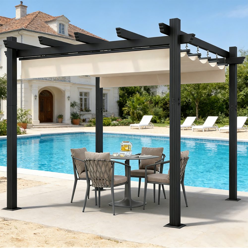 HOMALL Pavillon Pergola 3x3/3x4m Gartenpavillon Pavillon mit Aluminiumrahmen, (300x300 cm, 180g PA-beschichtet UV-Schutz, Das Schiebedach mit Magnetverschluss, für Gärten, Terrassen), Manuell verstellbares Schiebedach