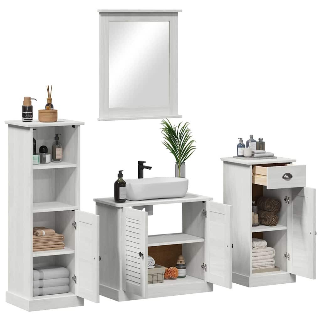 vidaXL Badezimmer-Set Badezimmermöbel-Set 4 Stk. Antik Weiß Massives Kiefernholz, (4-St)