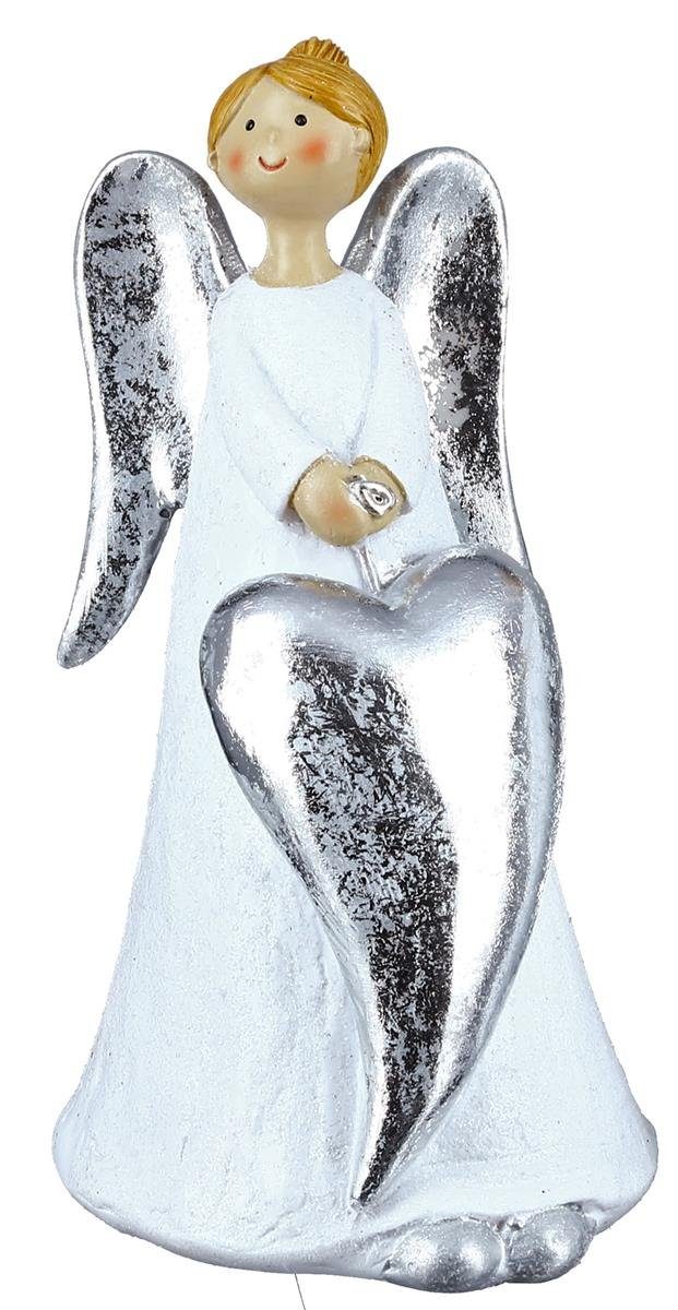 dekojohnson Engelfigur Weihnachtsdeko-Figur Engel Herz weiß silber 8 cm