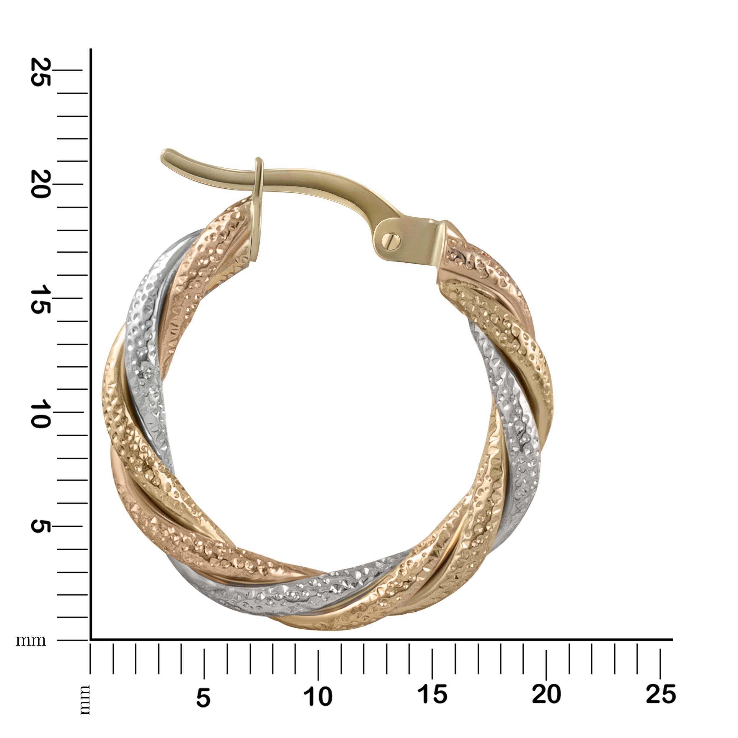 Fascination by Ellen K. Paar Creolen Gold 585 dreifarbig 21mm Durchmesser