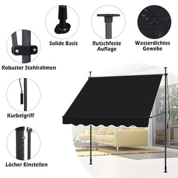 CLIPOP Klemmmarkise 200 x 120cm Klemmmarkise Balkonmarkise mit Handkurbel, höhenverstellbare Balkon UV-Schutz