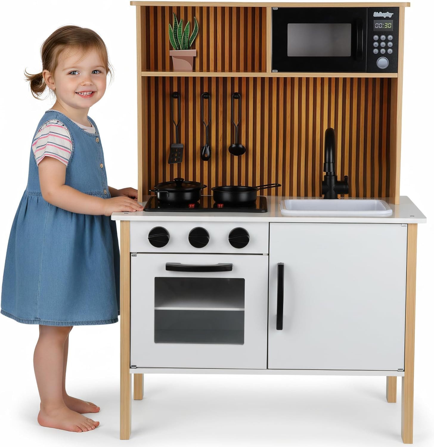 Green Series Spielküche Holzküche für Kinder – mit Licht & Sound – Lernspiel – Zubehör-Set Holz, aus Holz