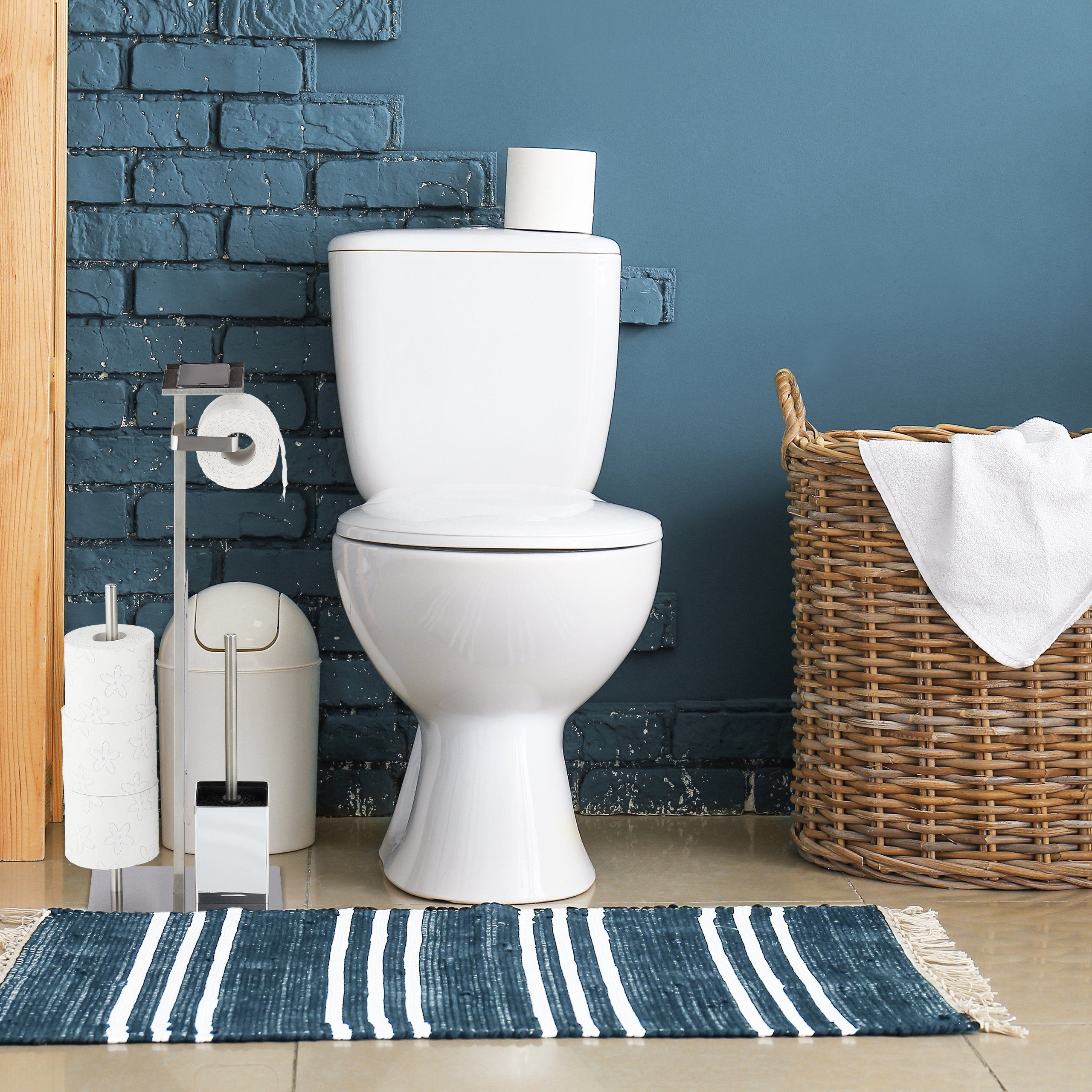 relaxdays Toilettenpapierhalter WC Garnitur aus Edelstahl günstig online kaufen