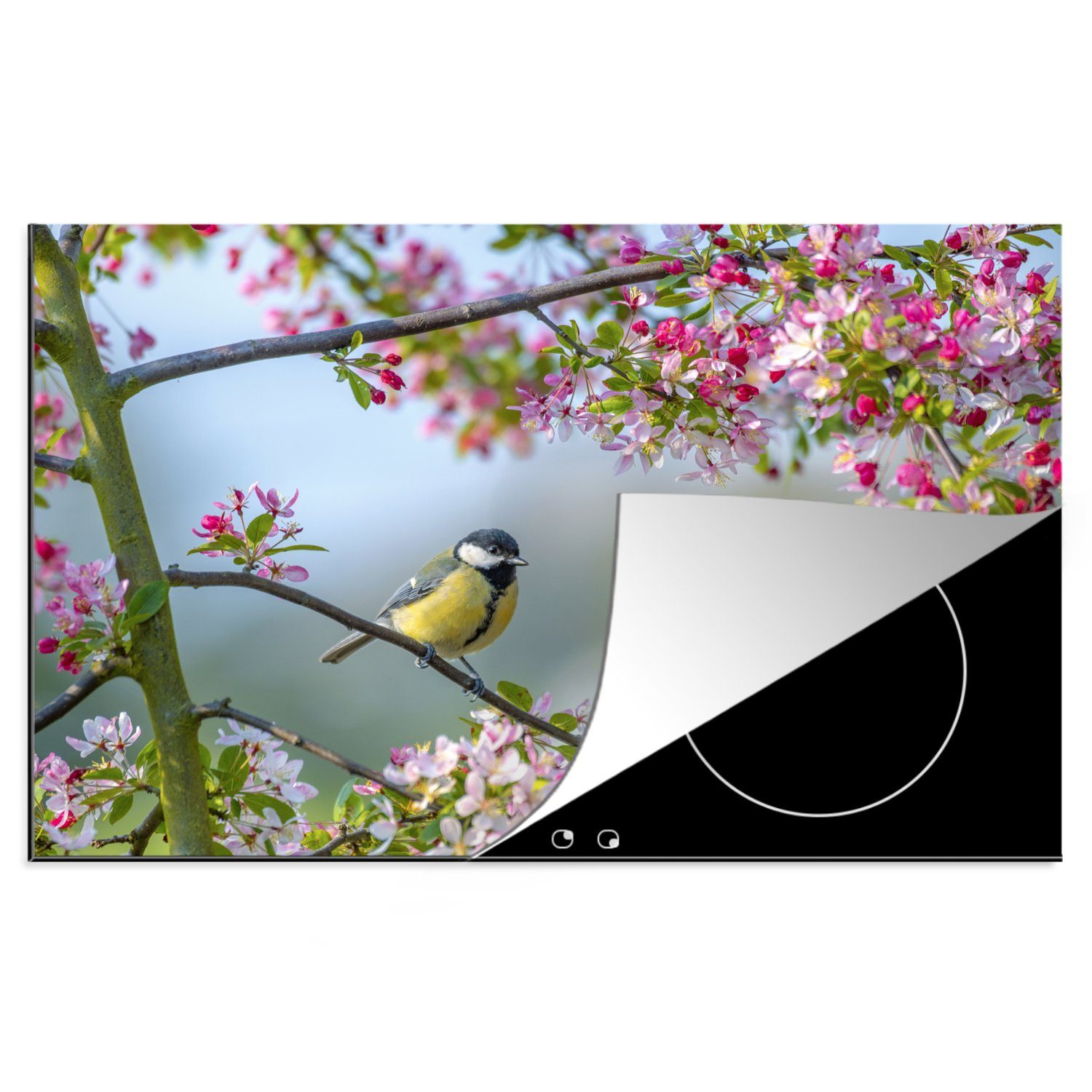MuchoWow Herdblende-/Abdeckplatte Vogel - Baum - Blüte, Vinyl, (1 tlg), 81x52 cm, Induktionskochfeld Schutz für die küche, Ceranfeldabdeckung