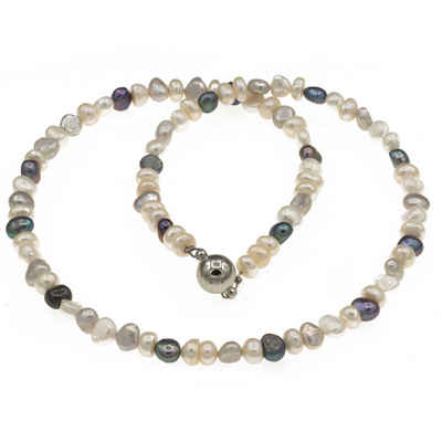 Bella Carina Perlenkette Kette mit echten Zuchtperlen Süßwasser, hell und grau, mit echten Zuchtperlen