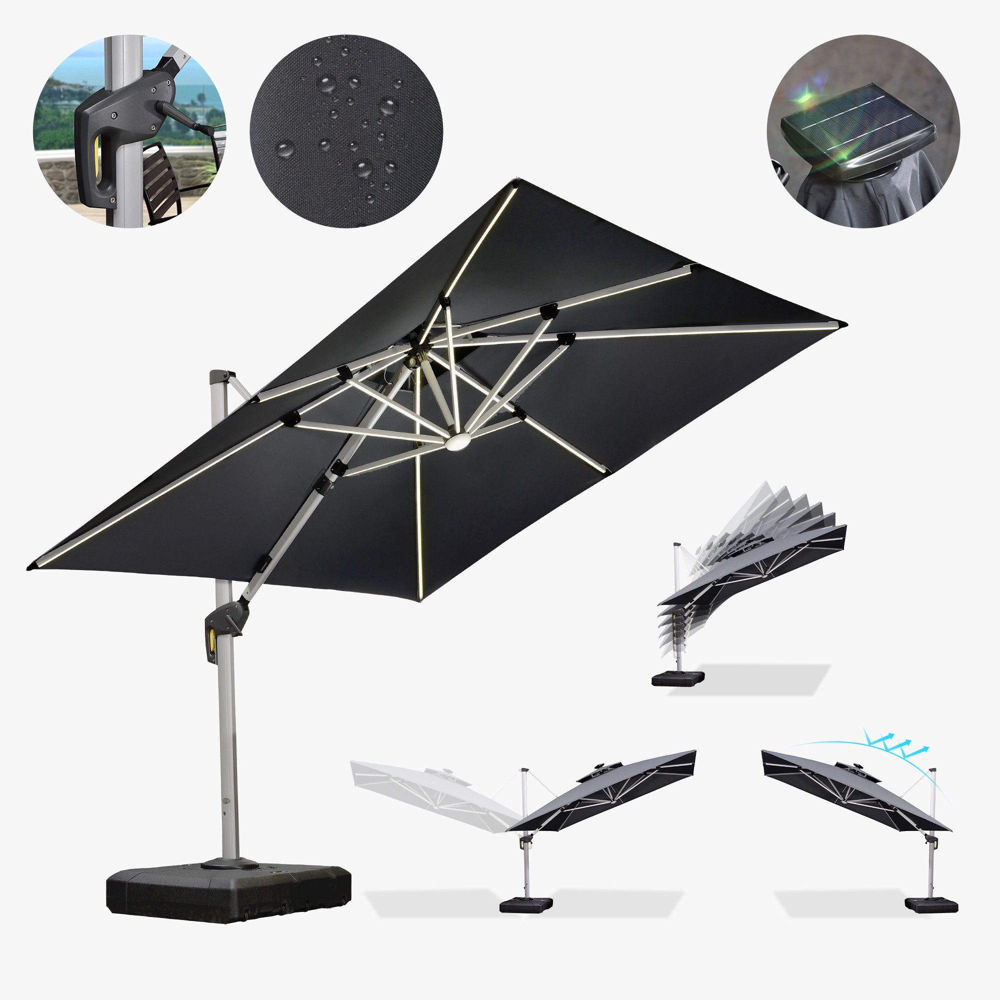 PURPLE LEAF Sonnenschirm Quadratischer Außenbereich Ampelschirm, Gartenschirm mit Solar LED, LxB: 270,00x270,00 cm, 360°Rotation, Sonnenschutz UV50+, für Garten, Terrasse, Pool