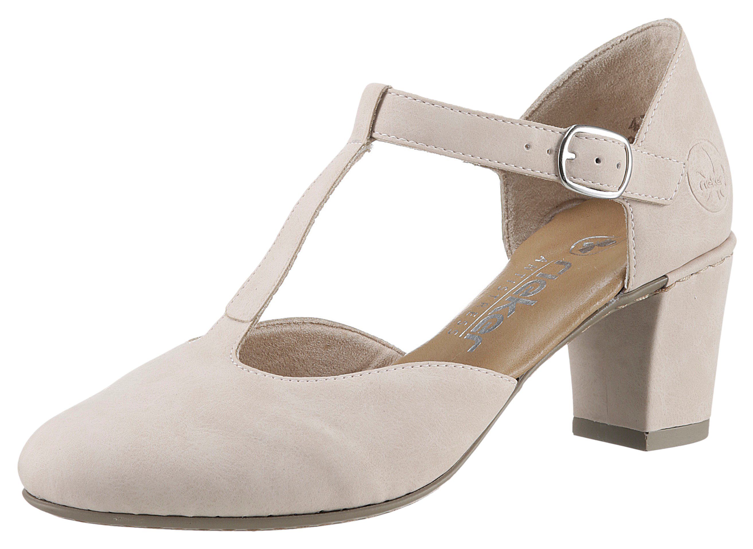 Rieker T-Strap Pumps, Festtagsschuh, Abendschuh, Trichterabsatz, mi Druckknopf