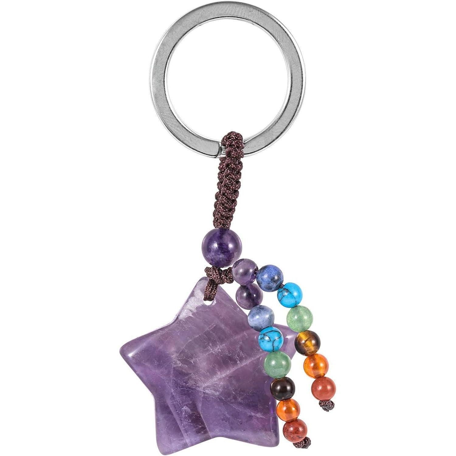 Schlüsselanhänger Kristall Sterne Schlüsselanhänger 7 Chakra Stein Schlüsselring