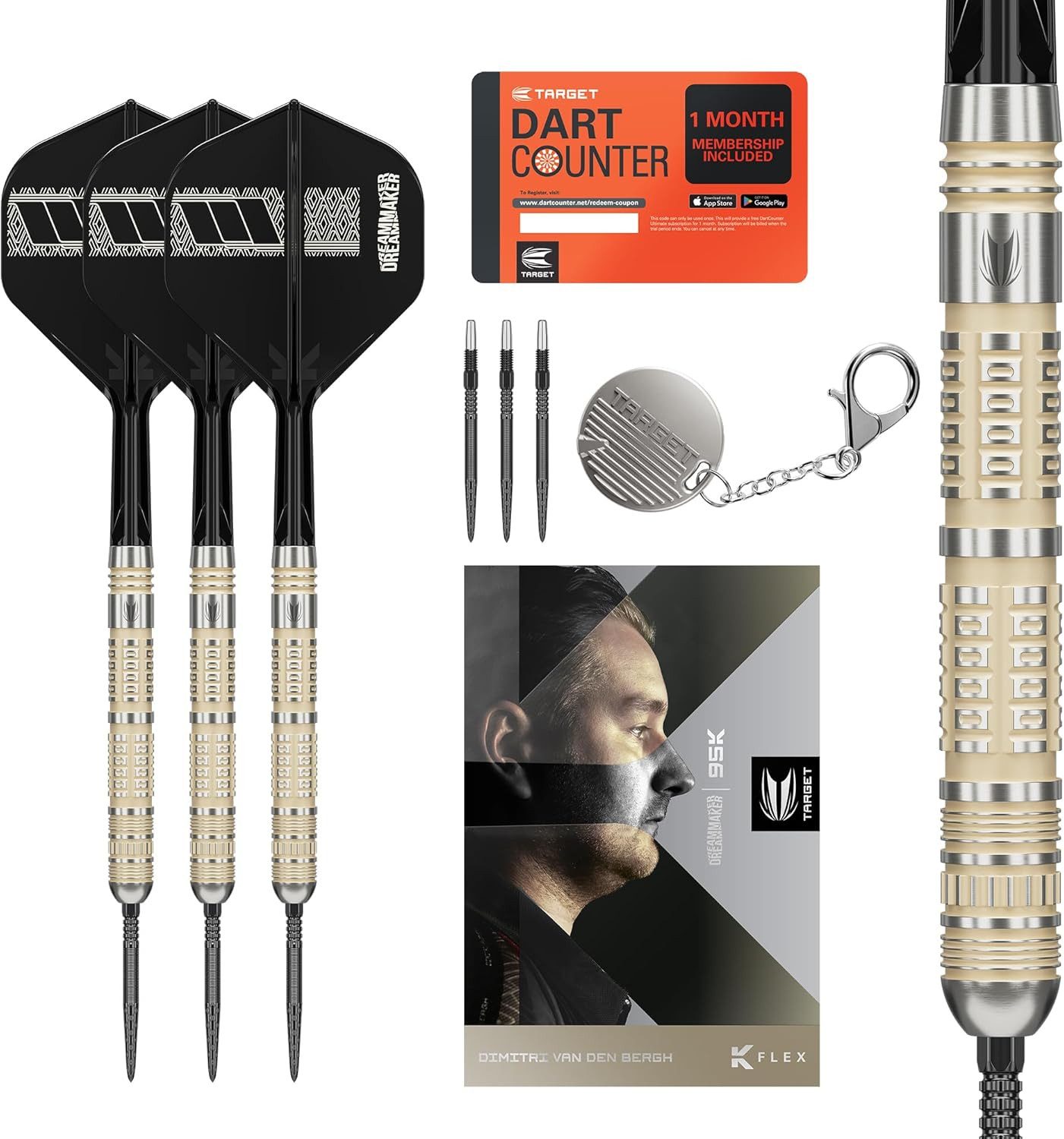 Dartpfeil Dimitri V. d. Bergh Steeldarts 95K., 23 g 95-%-Tungsten, SP-Tool inkl.