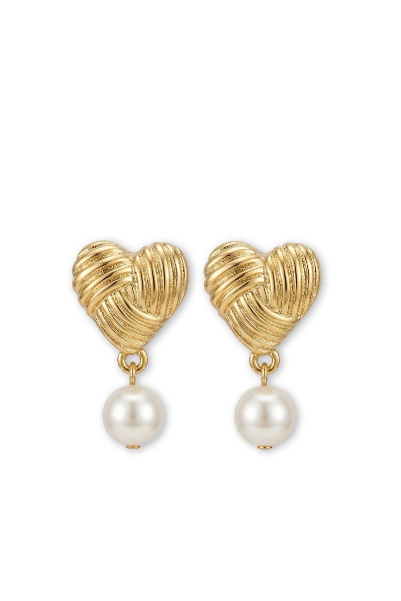 Alpenflüstern Ohrhänger-Set Ohrstecker - KNOTENHERZ MIT PERLE - gold