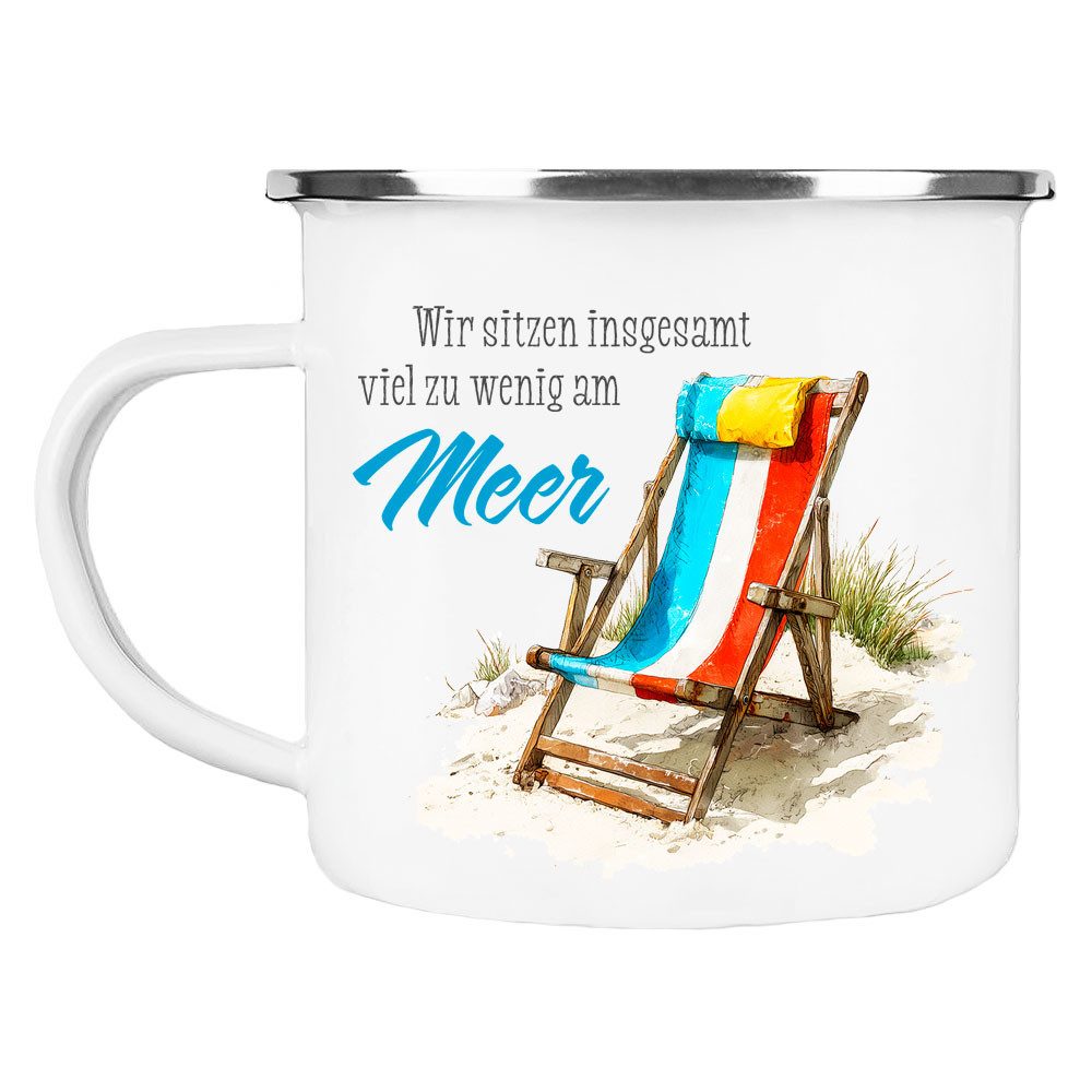 Cadouri Tasse AM MEER SITZEN Camping Emaille Tasse, Campingtasse, Metall, Campingbecher, Kaffeetasse für Camper, handgefertigt, Geschenk, 300 ml