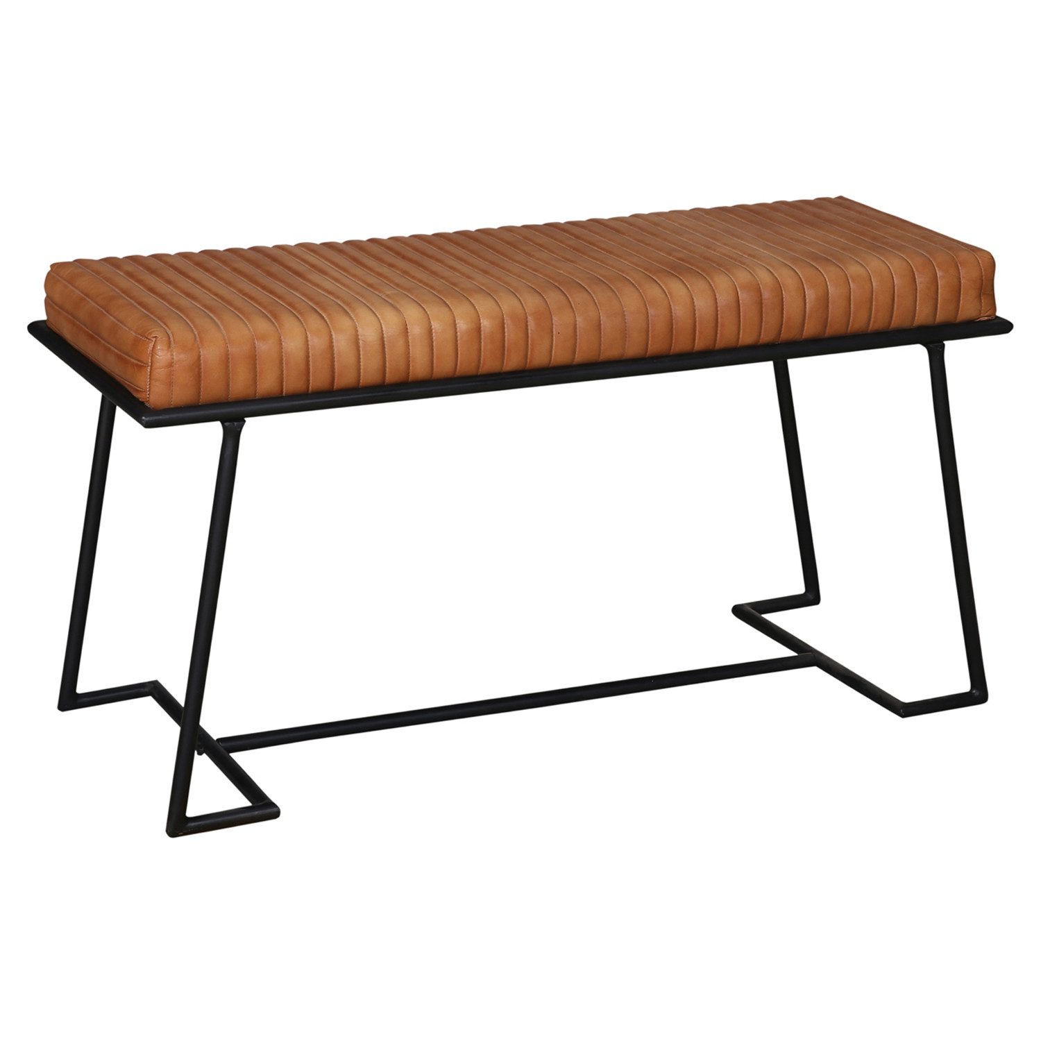 Marrakesch Orient & Mediterran Interior Sitzbank Industrial Lederbank Adeva aus Echtleder & Metall Braun-Schwarz 100 cm (1-St), Handarbeit