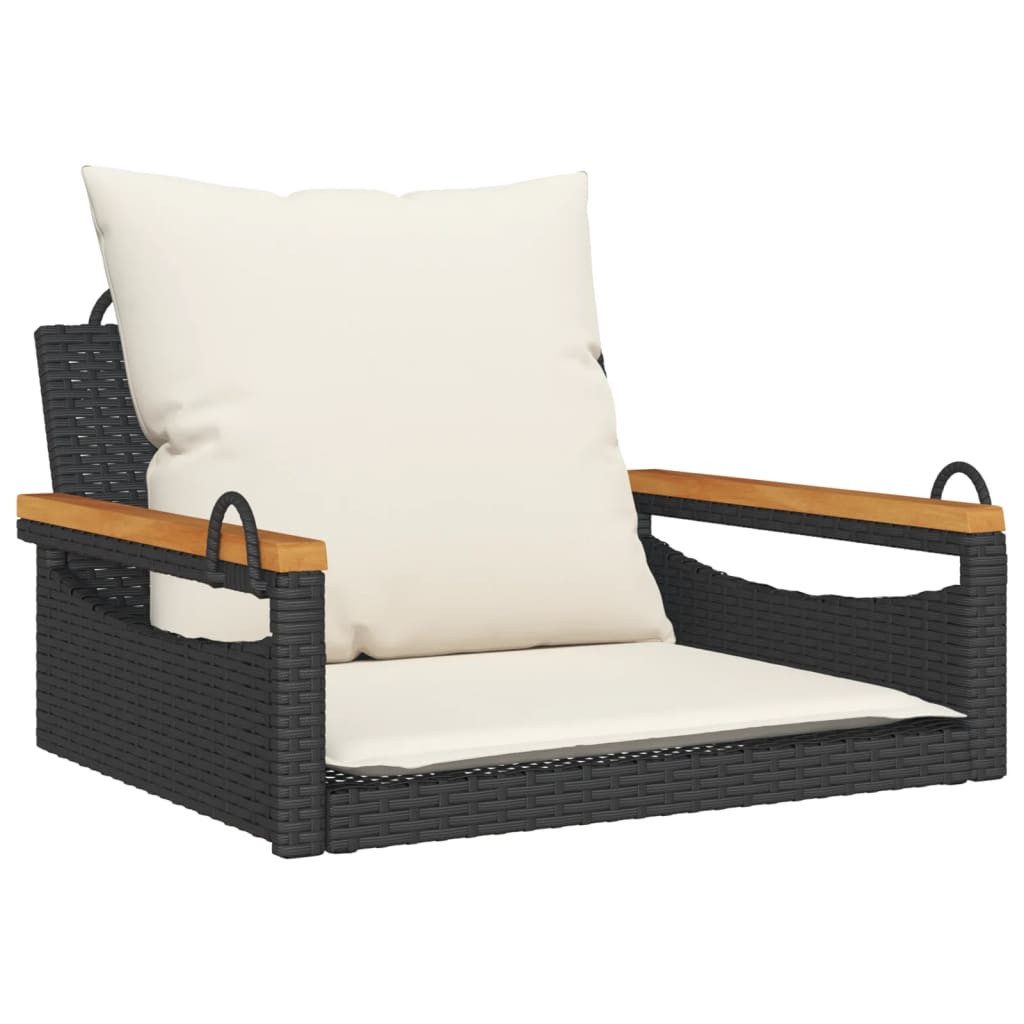 vidaXL Gartenbank Hängesessel mit Kissen Schwarz 63x62x40 cm Poly Rattan (1-St)