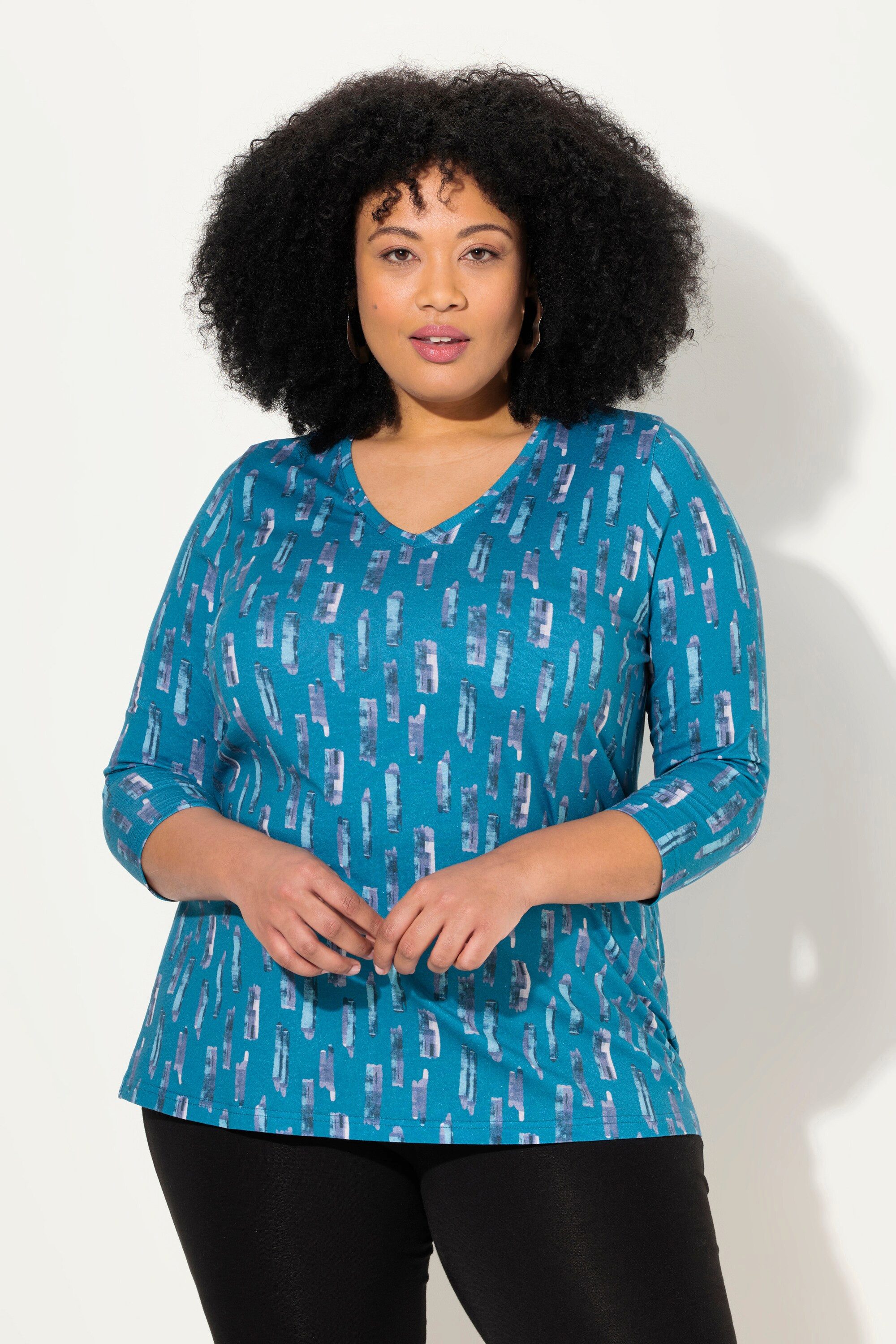 Ulla Popken Longshirt Longshirt A-Linie V-Ausschnitt günstig online kaufen