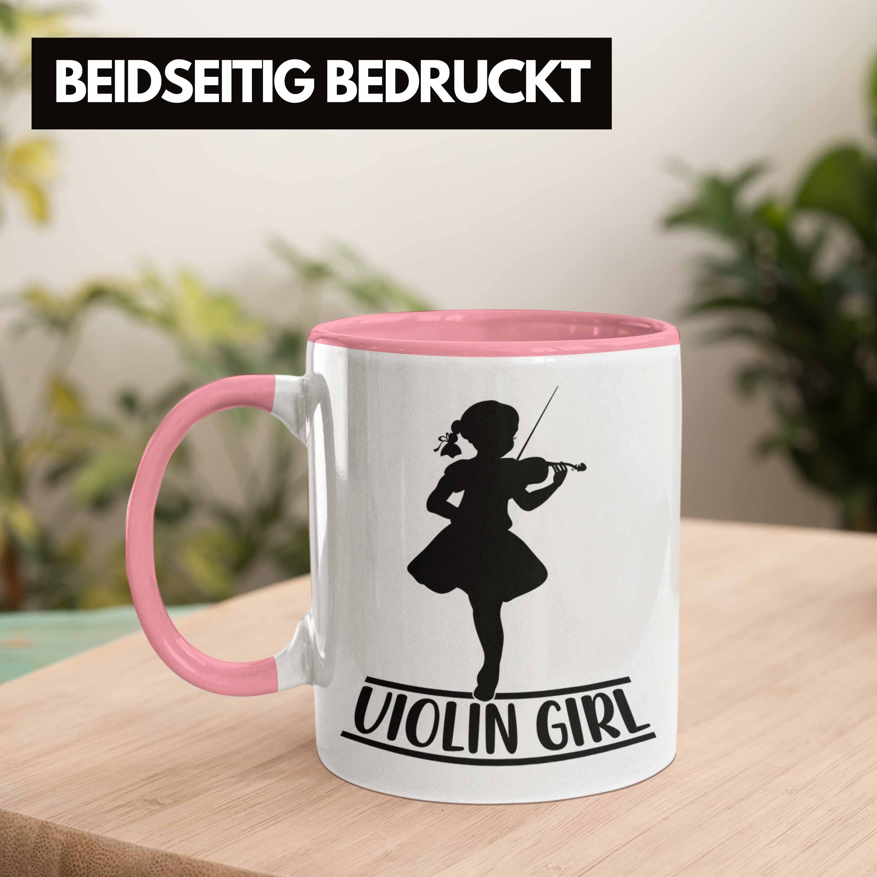 Tasse Geschenk Kaffee-Becher Tasse Rosa Geigenspieler Spru Geigenspielerin Trendation Geigen