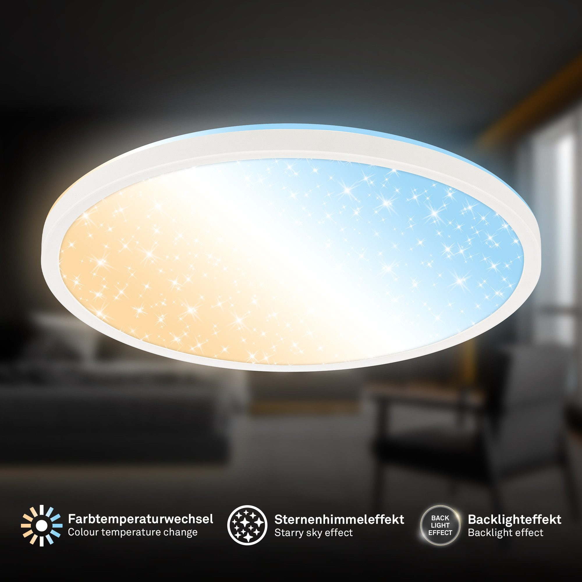 Briloner Leuchten LED Deckenleuchte LED Deckenlampe Sternenhimmel Indirektes Licht CCT/ON-OFF, CCT, LED fest integriert, 4000K, CCT-Lichtfarbe wählbar, 29,3x4 cm, Wohnzimmer, Schlafzimmer, Flur, Büro