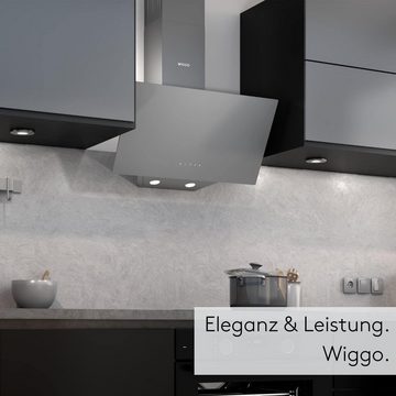 wiggo Kopffreihaube WE-A641G Dunstabzugshaube 60cm kopffrei - 1 Glas grau, Abluft Umluft Dunstabzug 650m³/h - Touch-Display - Glasfront
