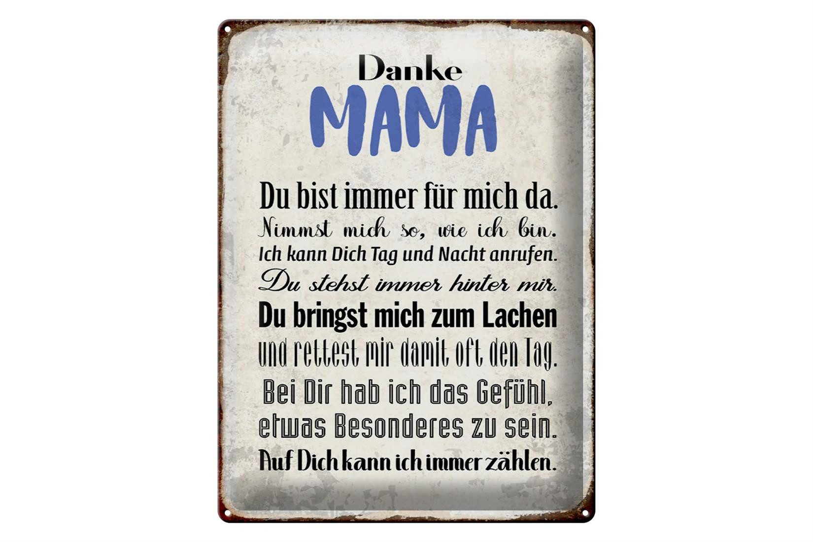 Metallschild Spruch 30x40cm Danke Mama du bist für mich da