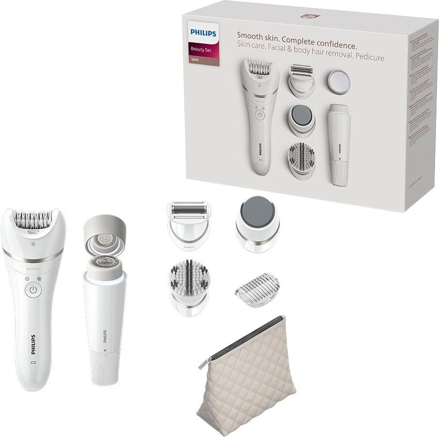 Philips Epilierer Beauty Set Series St., BRE770/92, Trockenfunktion inkl. 9000 und Aufsätze: Tasche, Nass-und Gesichtshaarentferner 5