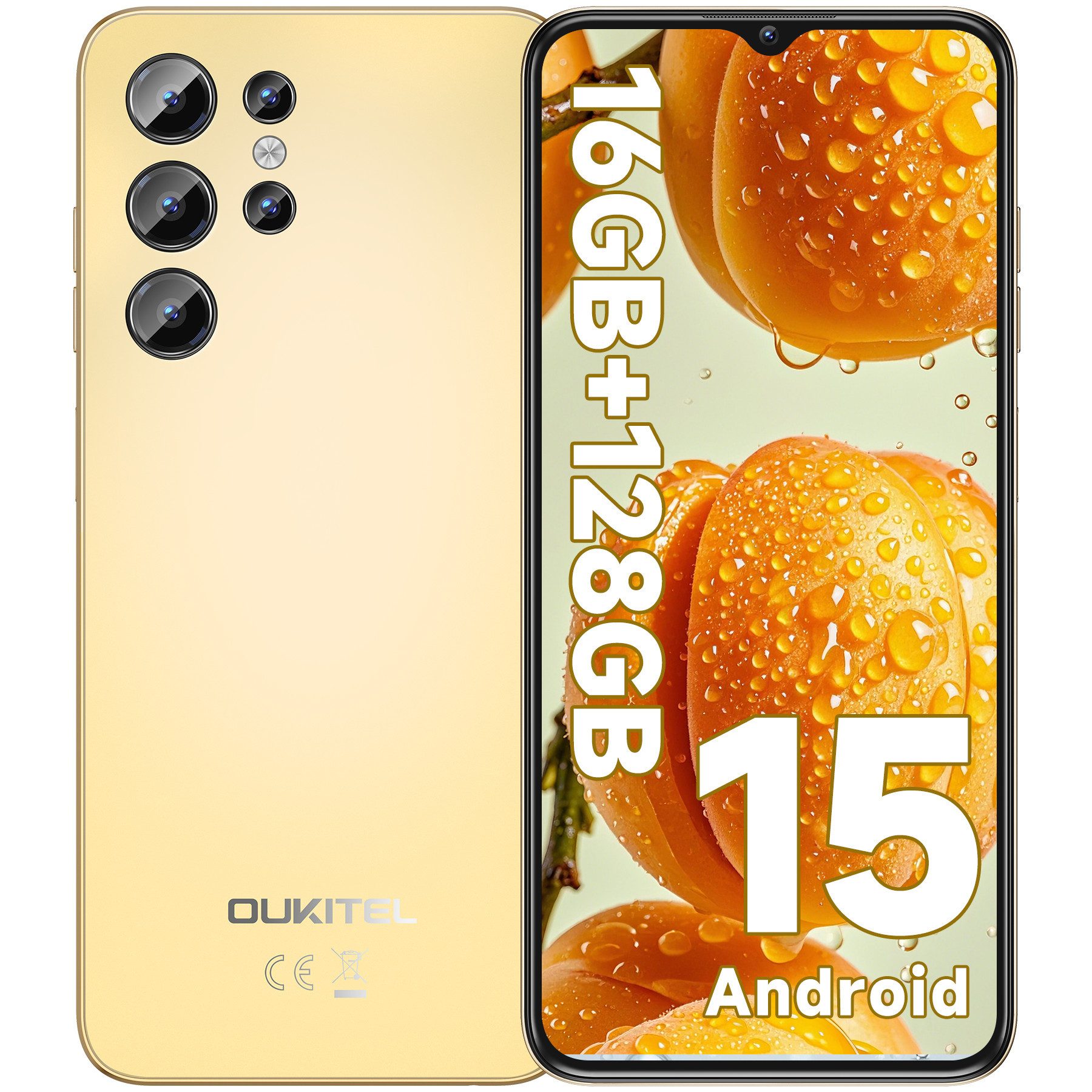 OUKITEL C1 Android 15 Smartphone (16,56 cm/6.52 Zoll, 128 GB Speicherplatz, 13 MP Kamera, 5150 mAh Akku, Dual SIM 4G, OTG, GPS)