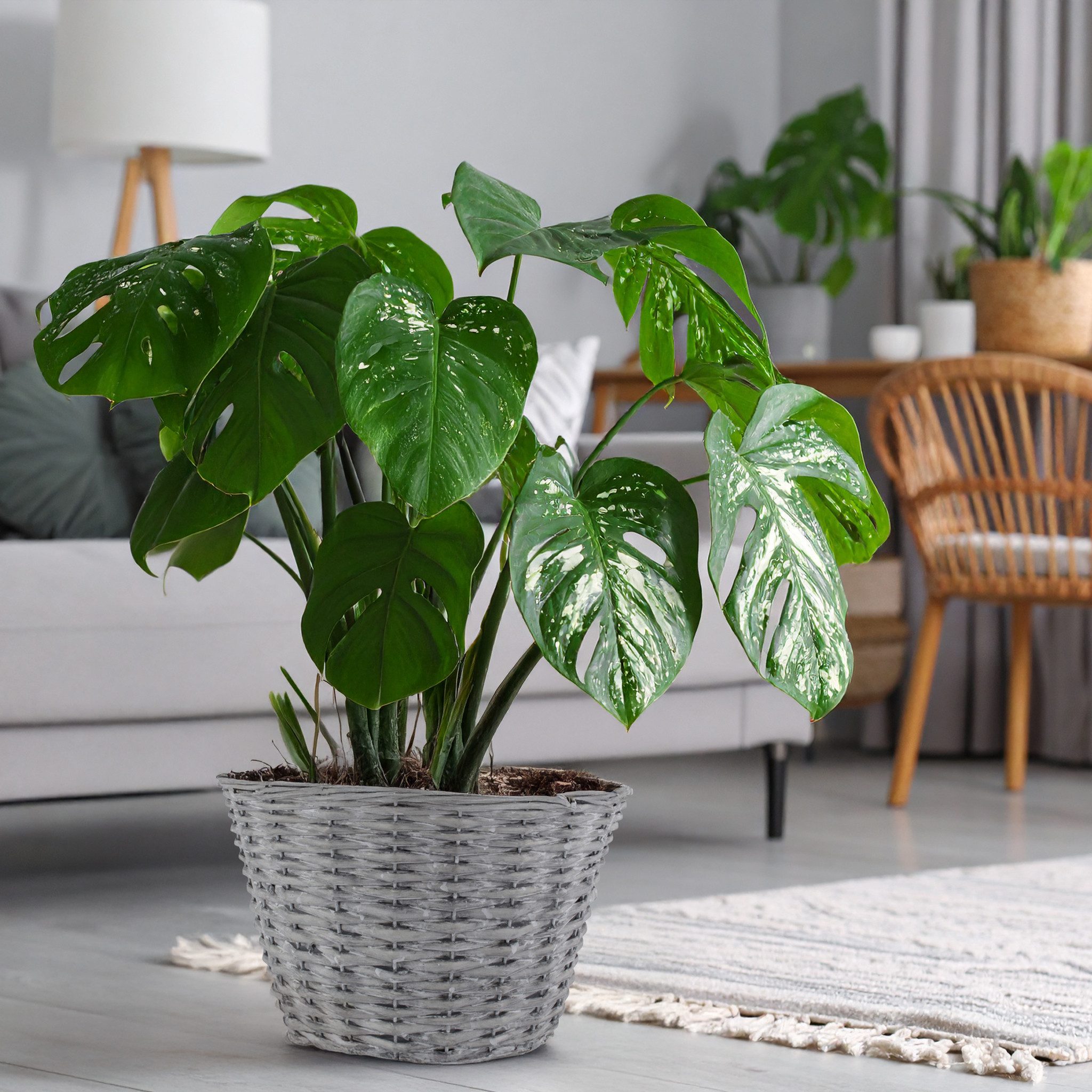 matches21 HOME & HOBBY Blumentopf Weidekorb Pflanzgefäß rund foliert grau gewaschen 1 Stk Ø 14 cm (1 St), Blumentopf für Balkon, Garten und Indoor – Bild 4 von 5