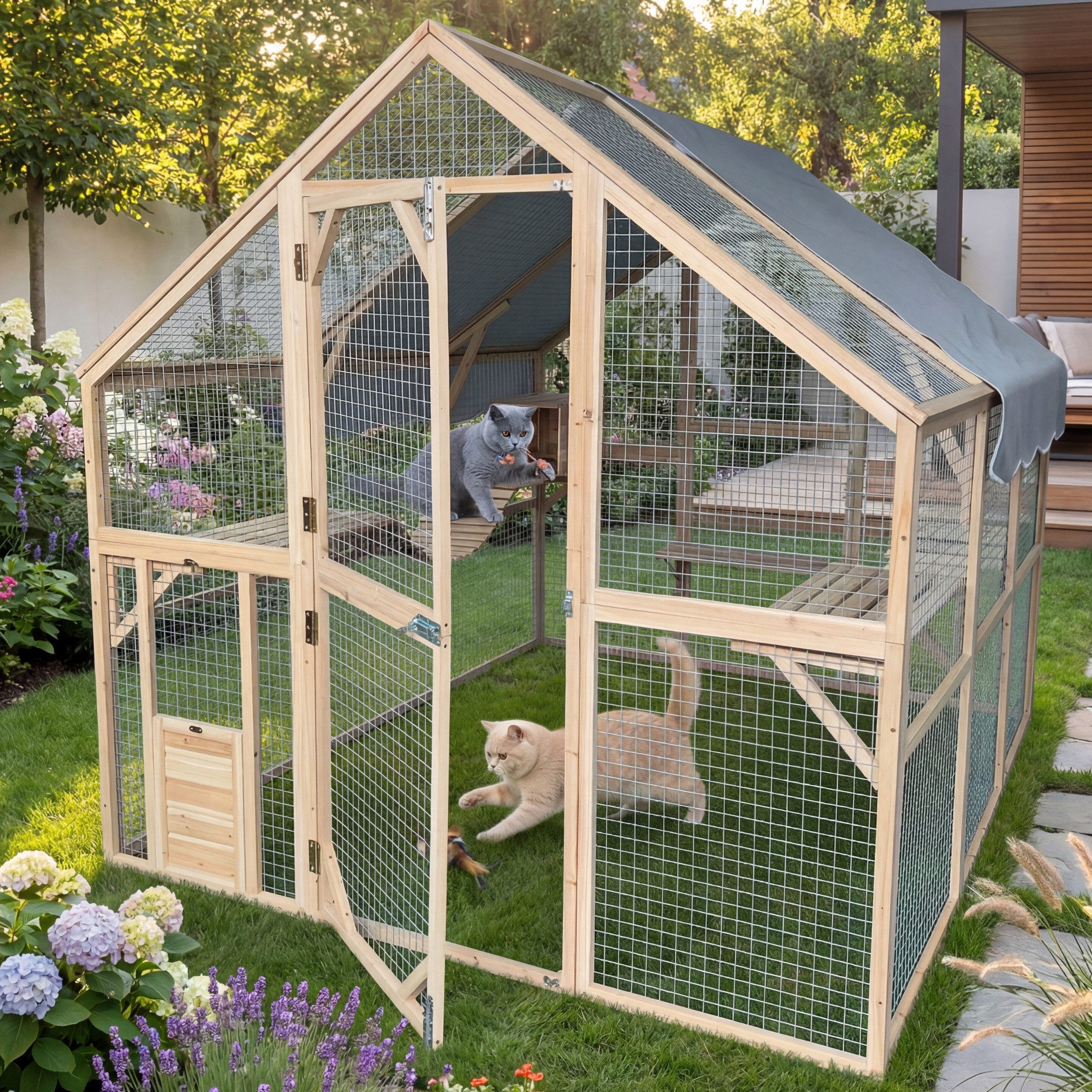 Taugrund Freigehege Katzengehege Outdoor XXL, Catio, Katzenkäfig, Freilaufgehege begehbar, Katzenauslauf, Voliere & Außengehege für Katzen, 2 mm Stahlgitter