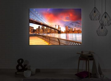 lightbox-multicolor LED-Bild Brooklyn Bridge Park New York front lighted / 60x40cm, Leuchtbild mit Fernbedienung