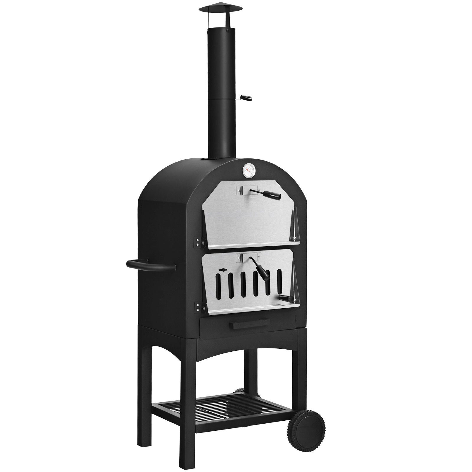 KOMFOTTEU Pizzaofen, mobiler Holzofen Garten mit Griff, Rädern