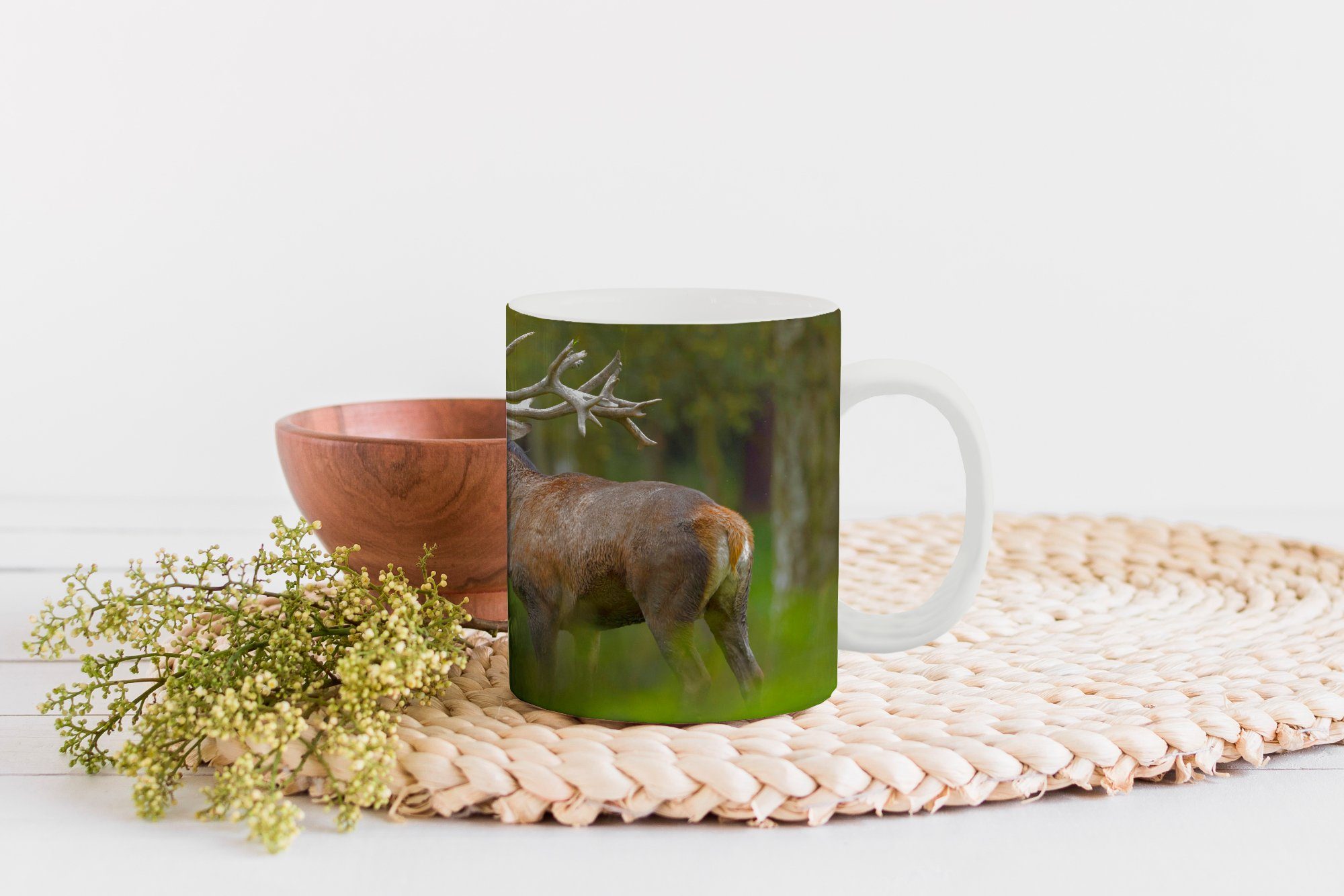 MuchoWow Tasse Elch - Teetasse, Keramik, Porträt, Becher, Wald Kaffeetassen, - Teetasse, Geschenk