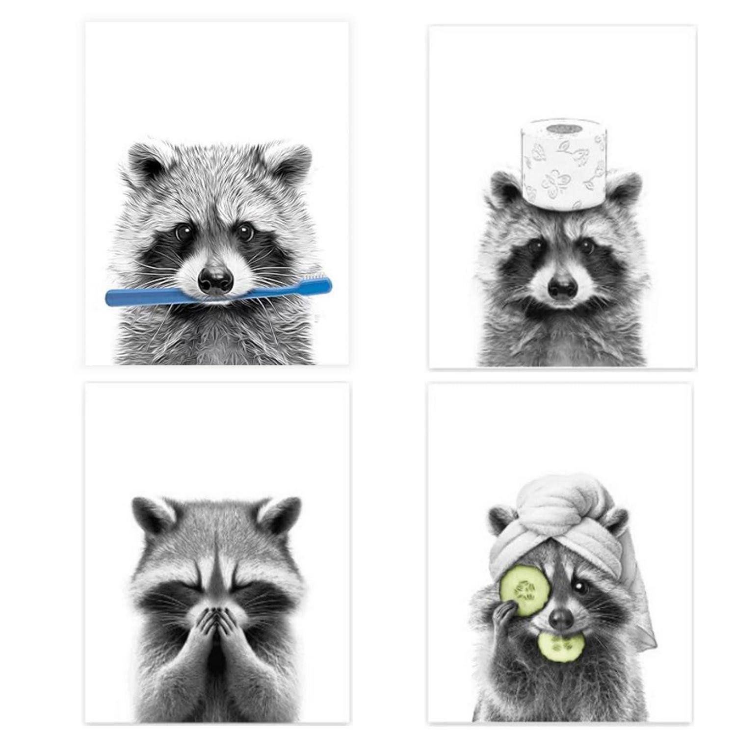 LuxusKollektion Wandbild Waschbär Handtuch Wandbild humorvoll Deko, (4 St)