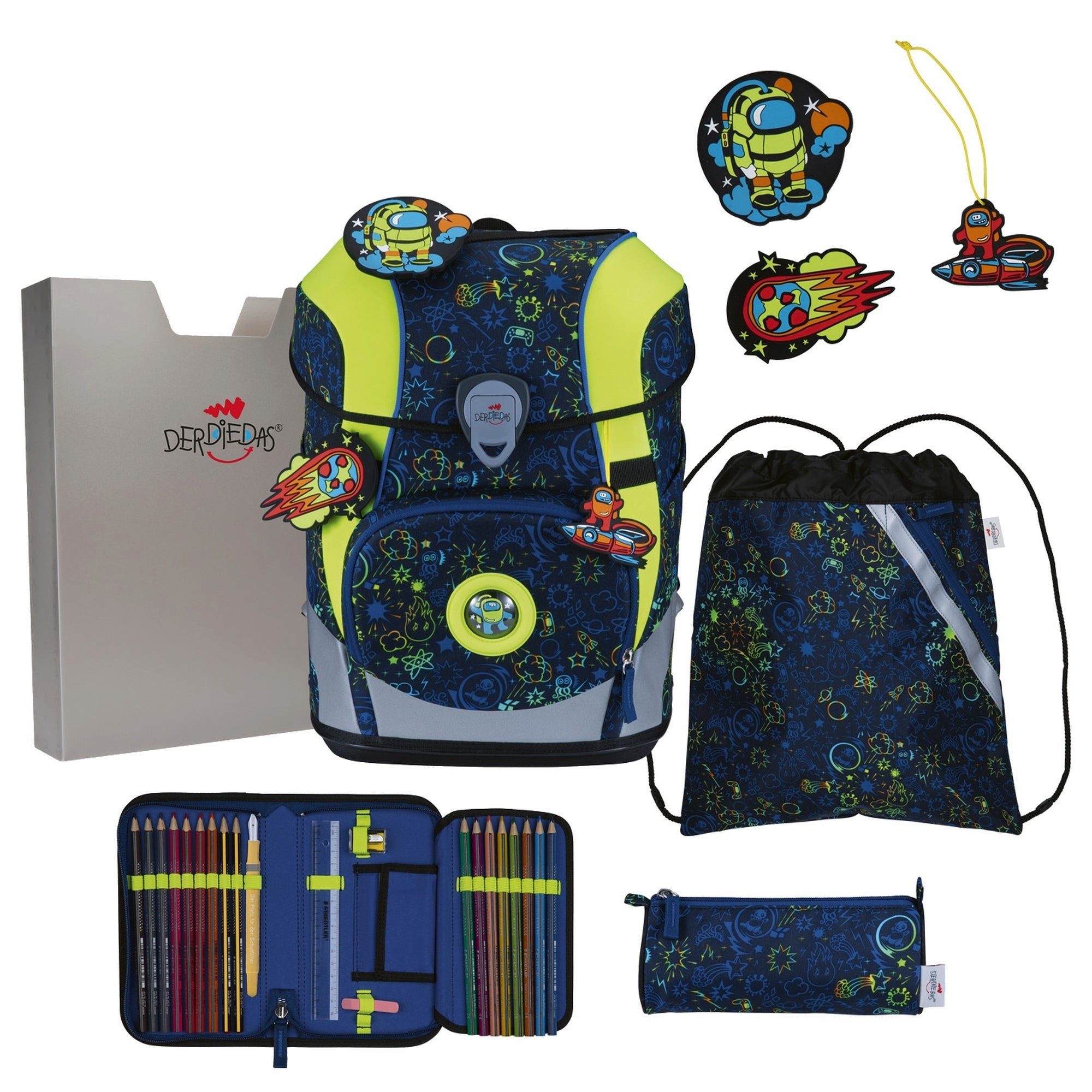 DerDieDas® Schulranzen ErgoFlex Tiny - Schulranzen Set 5tlg. 900g (Neon Crazy)