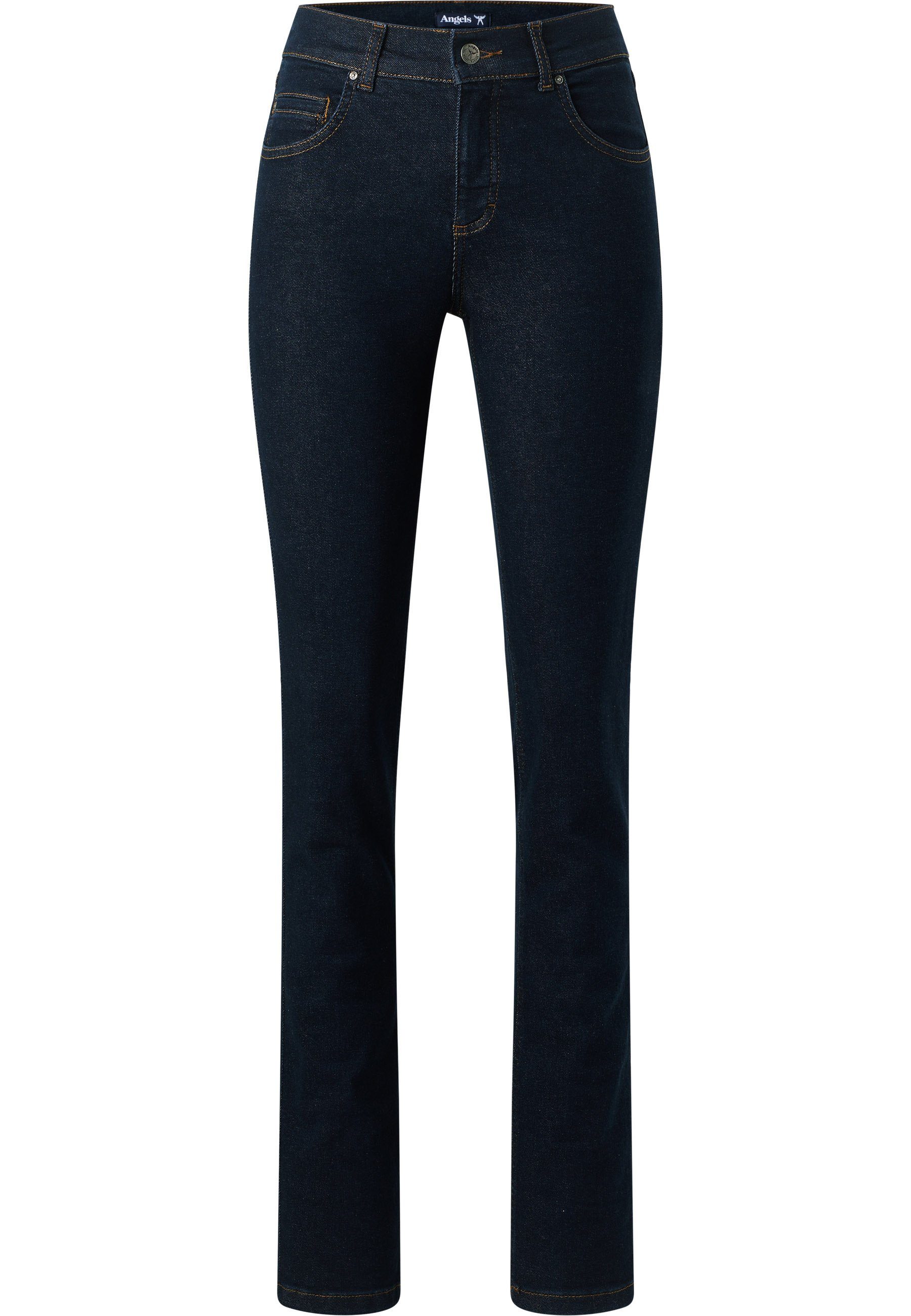 ANGELS Straight-Jeans Jeans mit mit Cici Label-Applikationen dunkelblau Used-Waschung